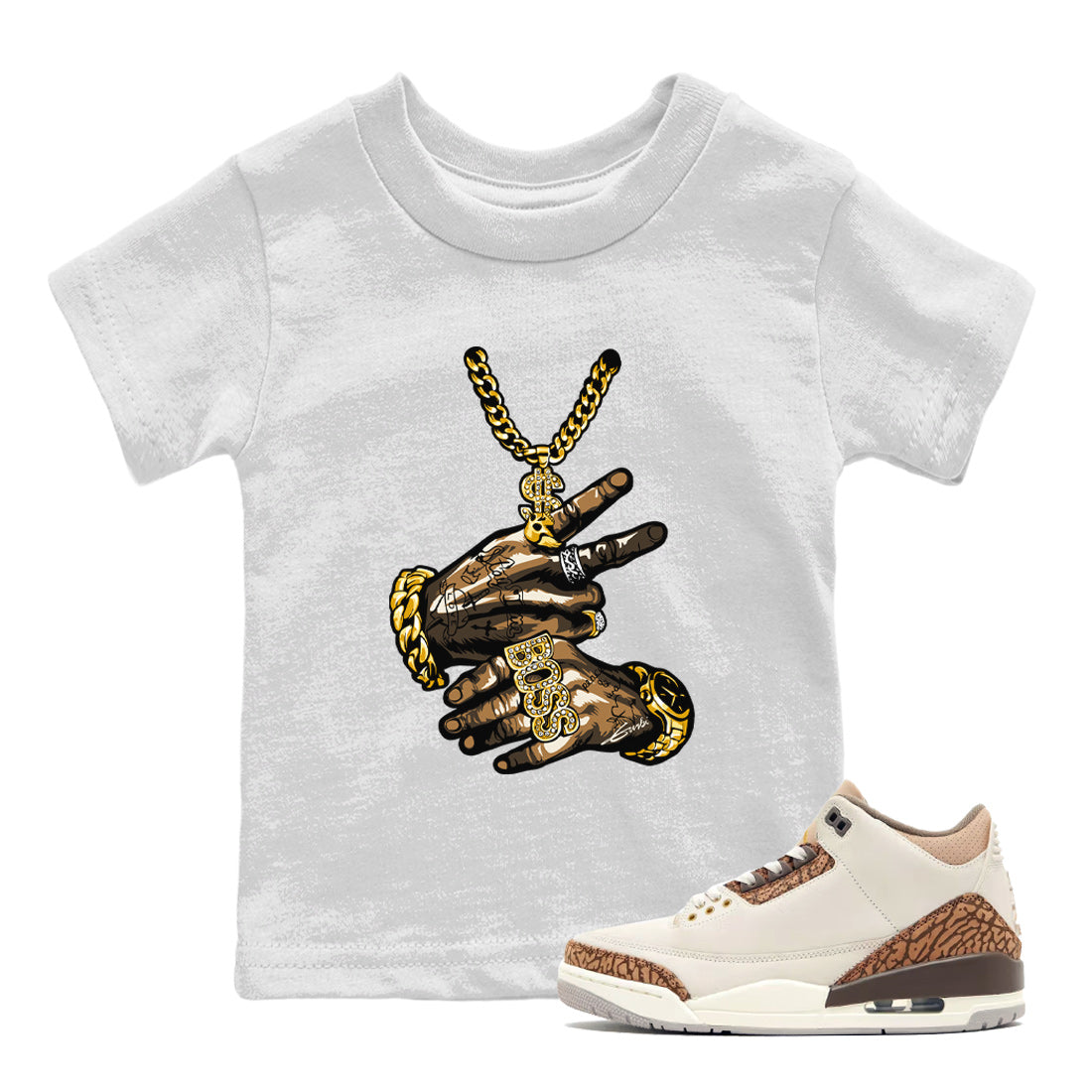 Air Jordan 3 Palomino Sneaker Match Tees Tattoo Hands Sneaker Tees Jordan 3 Palomino Sneaker Release Tees Kids Shirts White 1