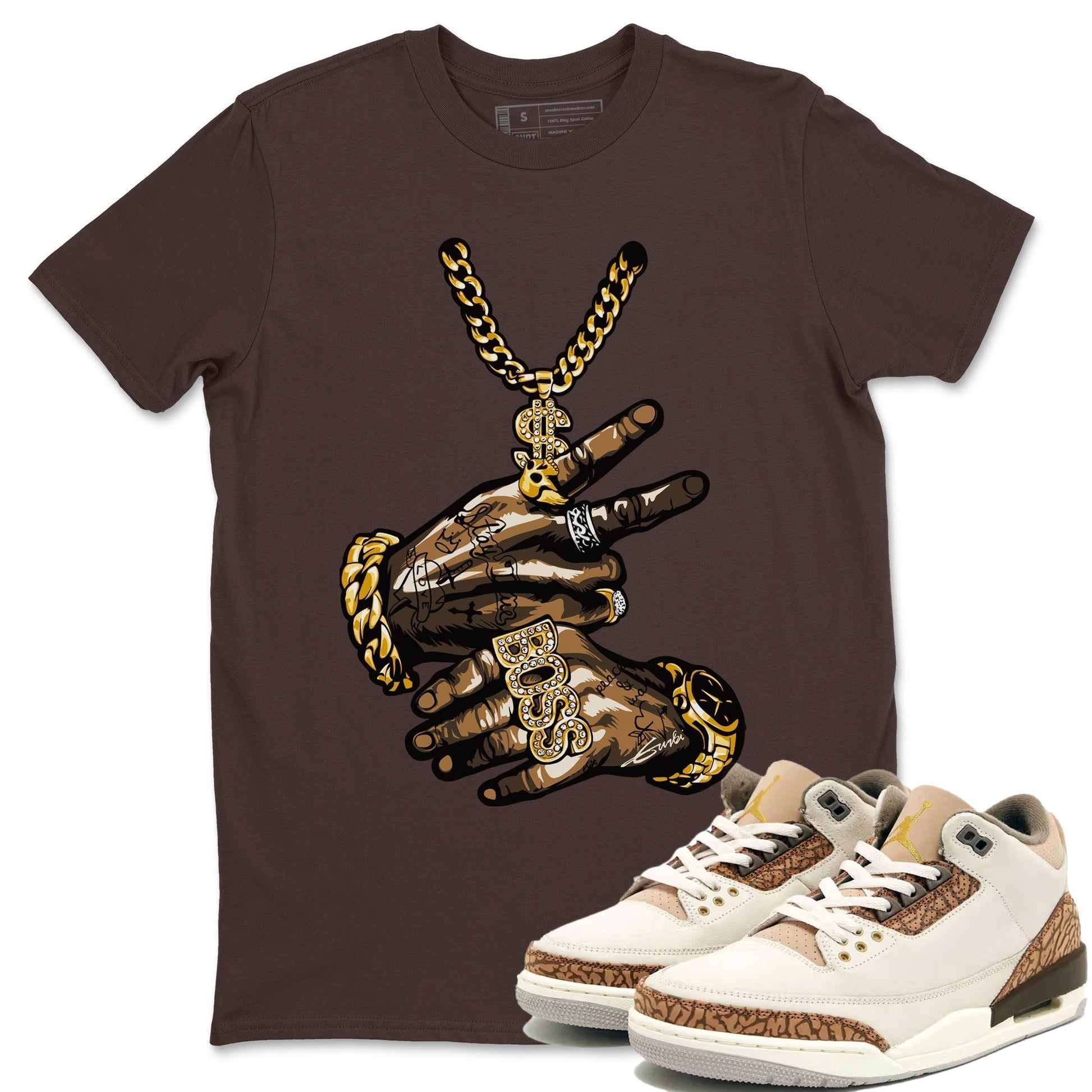 Air Jordan 3 Palomino Sneaker Match Tees Tattoo Hands Sneaker Tees Jordan 3 Palomino Sneaker Release Tees Unisex Shirts Dark Chocolate 1