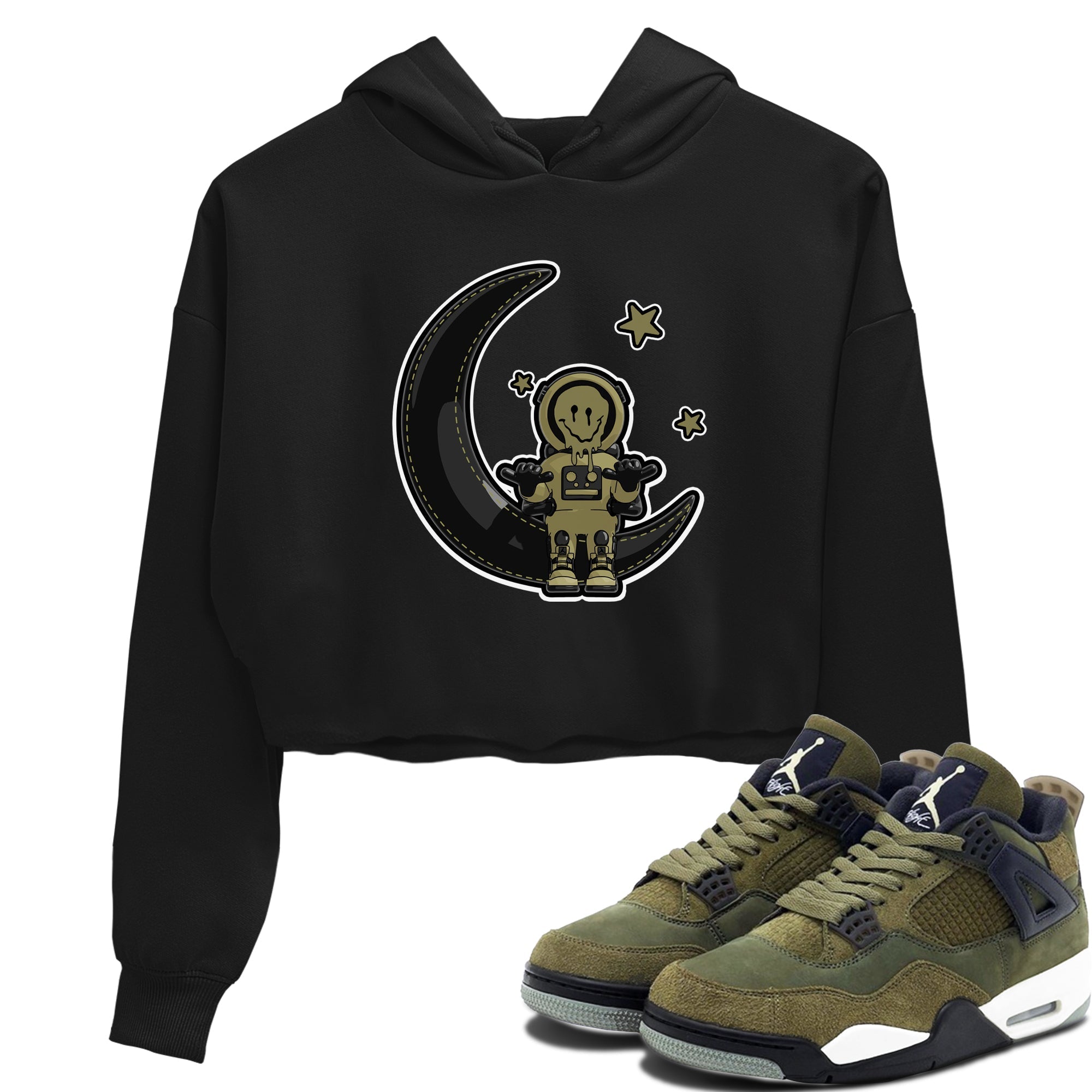 Air Jordan 4 Medium Olive shirt to match jordans streetwear brand The Astronaut sneaker tees AJ4 Medium Olive Drip Gear Zone Black 1 Crop T-Shirt