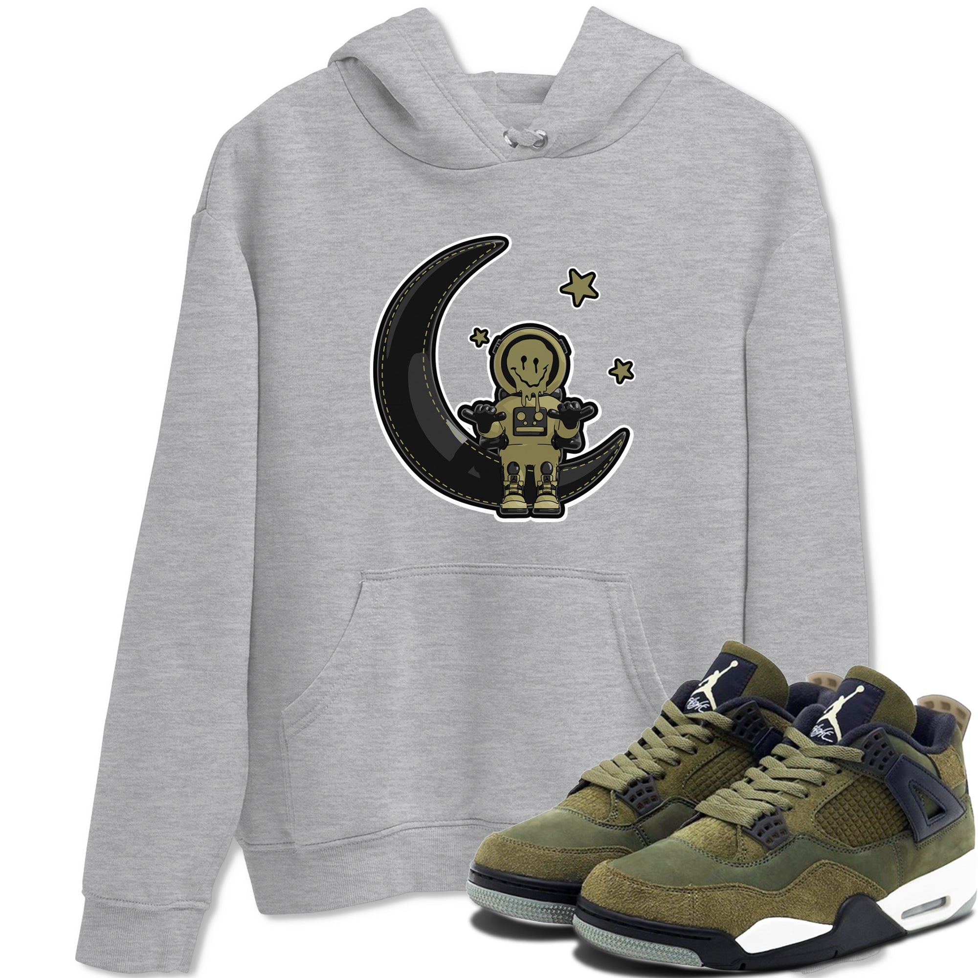 Air Jordan 4 Medium Olive shirt to match jordans streetwear brand The Astronaut sneaker tees AJ4 Medium Olive Drip Gear Zone Unisex Heather Grey 1 T-Shirt