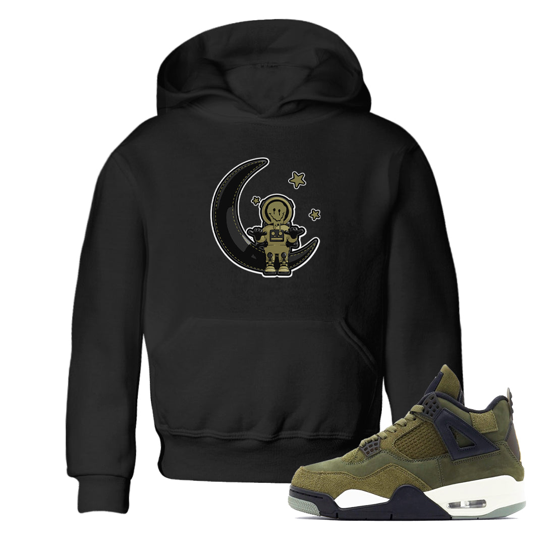 Air Jordan 4 Medium Olive shirt to match jordans streetwear brand The Astronaut sneaker tees AJ4 Medium Olive Drip Gear Zone Baby Toddler Black 1 T-Shirt