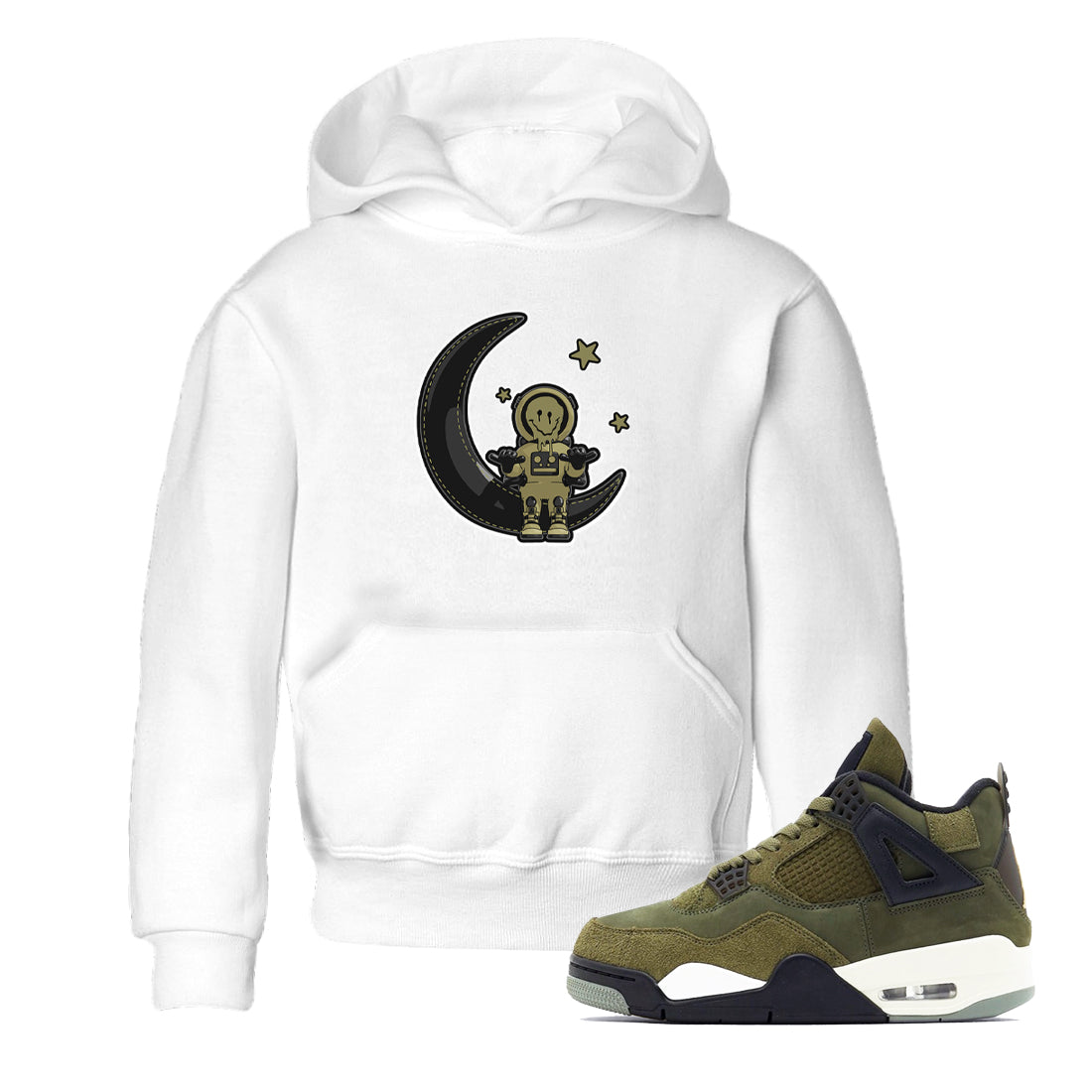 Air Jordan 4 Medium Olive shirt to match jordans streetwear brand The Astronaut sneaker tees AJ4 Medium Olive Drip Gear Zone Baby Toddler White 1 T-Shirt