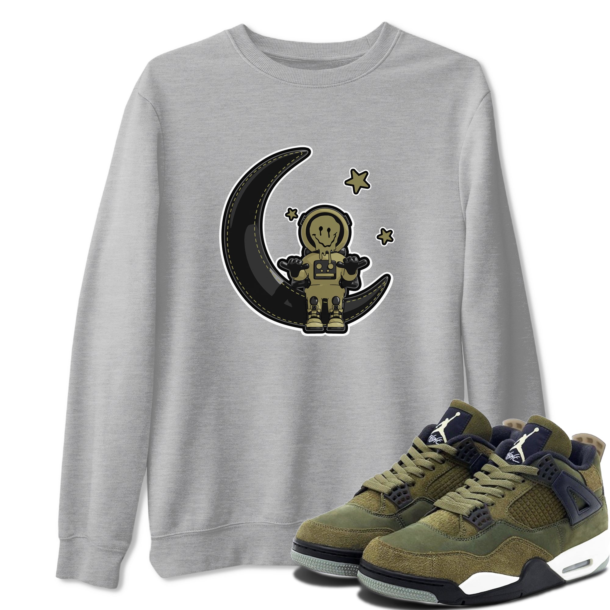 Air Jordan 4 Medium Olive shirt to match jordans streetwear brand The Astronaut sneaker tees AJ4 Medium Olive Drip Gear Zone Unisex Heather Grey 1 T-Shirt