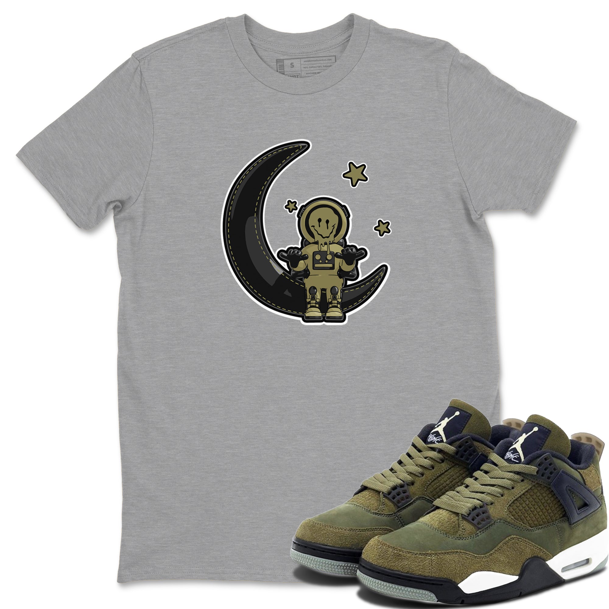 Air Jordan 4 Medium Olive shirt to match jordans streetwear brand The Astronaut sneaker tees AJ4 Medium Olive Drip Gear Zone Unisex Heather Grey 1 T-Shirt