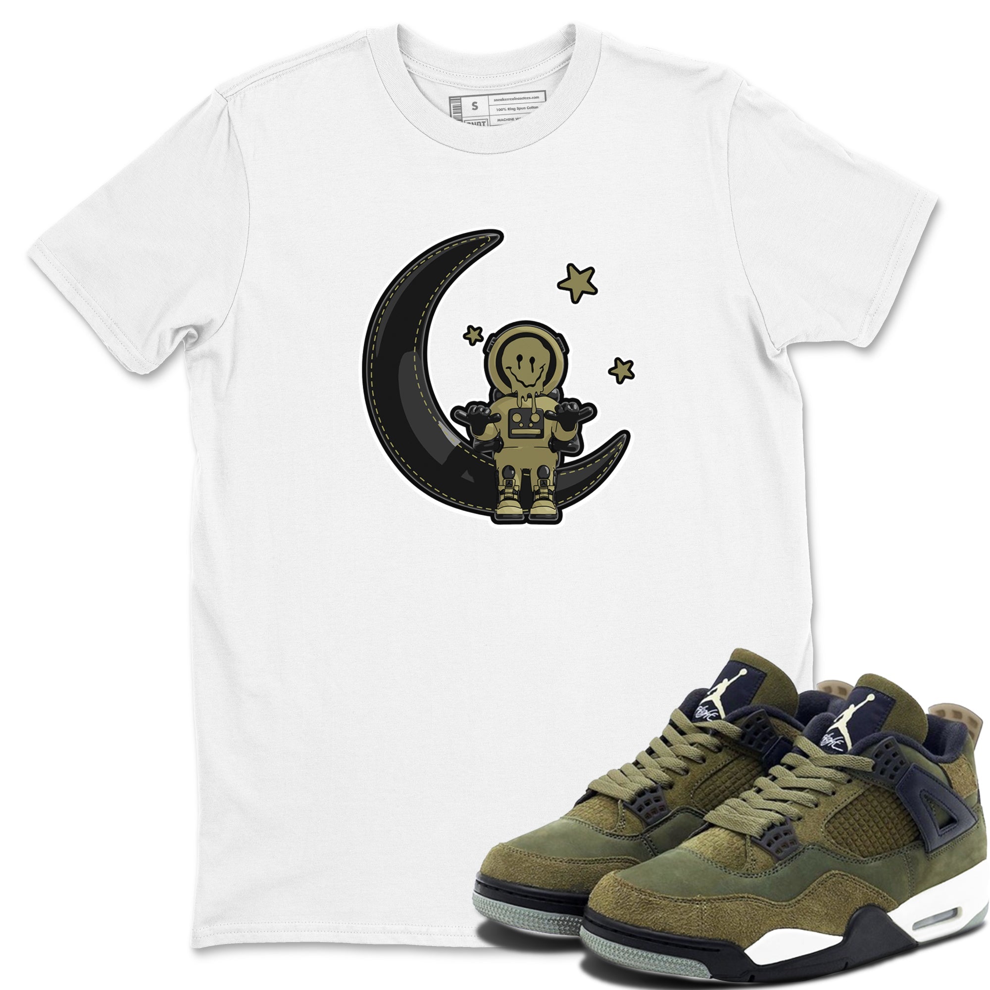 Air Jordan 4 Medium Olive shirt to match jordans streetwear brand The Astronaut sneaker tees AJ4 Medium Olive Drip Gear Zone Unisex White 1 T-Shirt