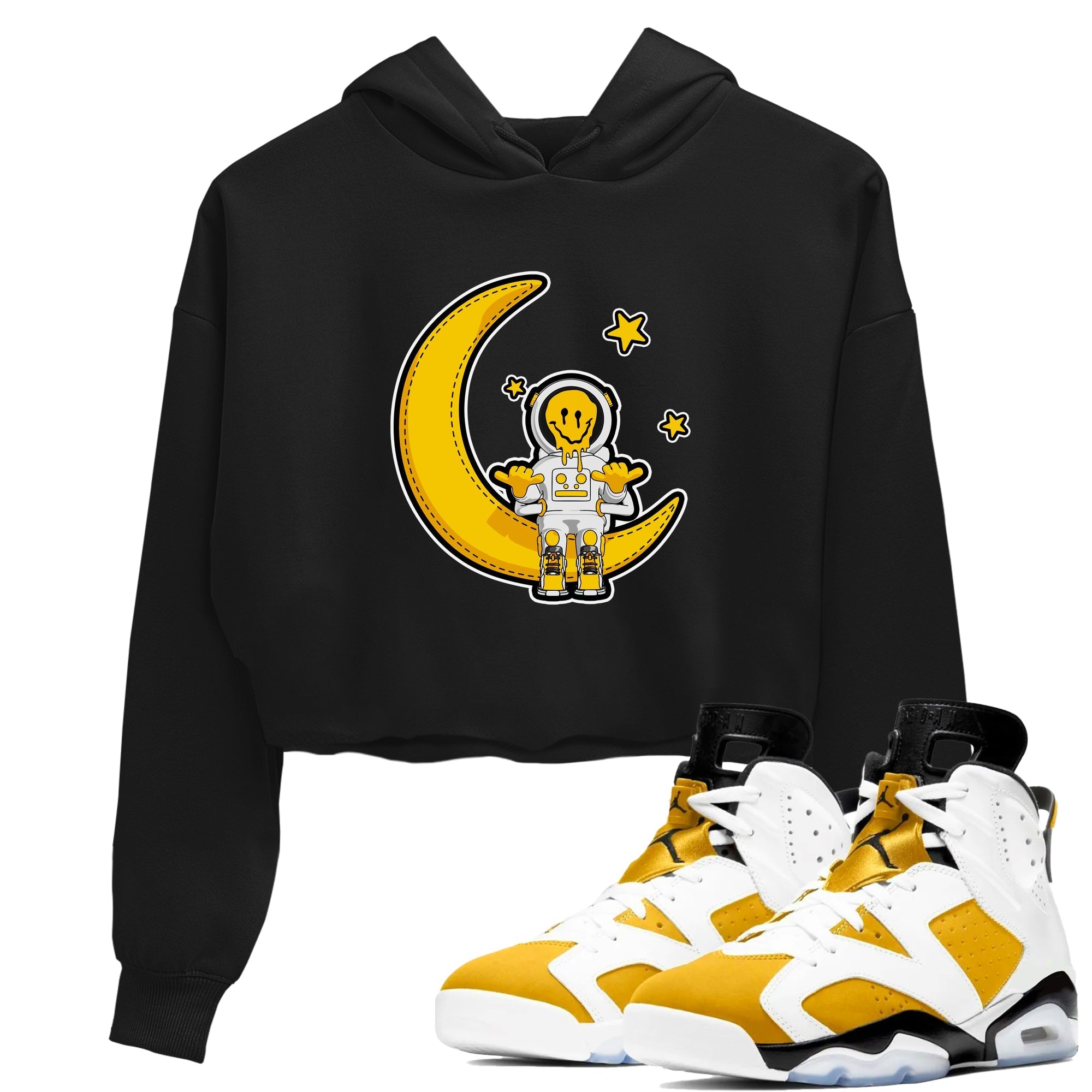Air Jordan 6 Yellow Ochre shirt to match jordans The Astronaut sneaker tees streetwear brand AJ6 Yellow Ochre Drip Gear Zone Brand Black 1 Crop T-Shirt