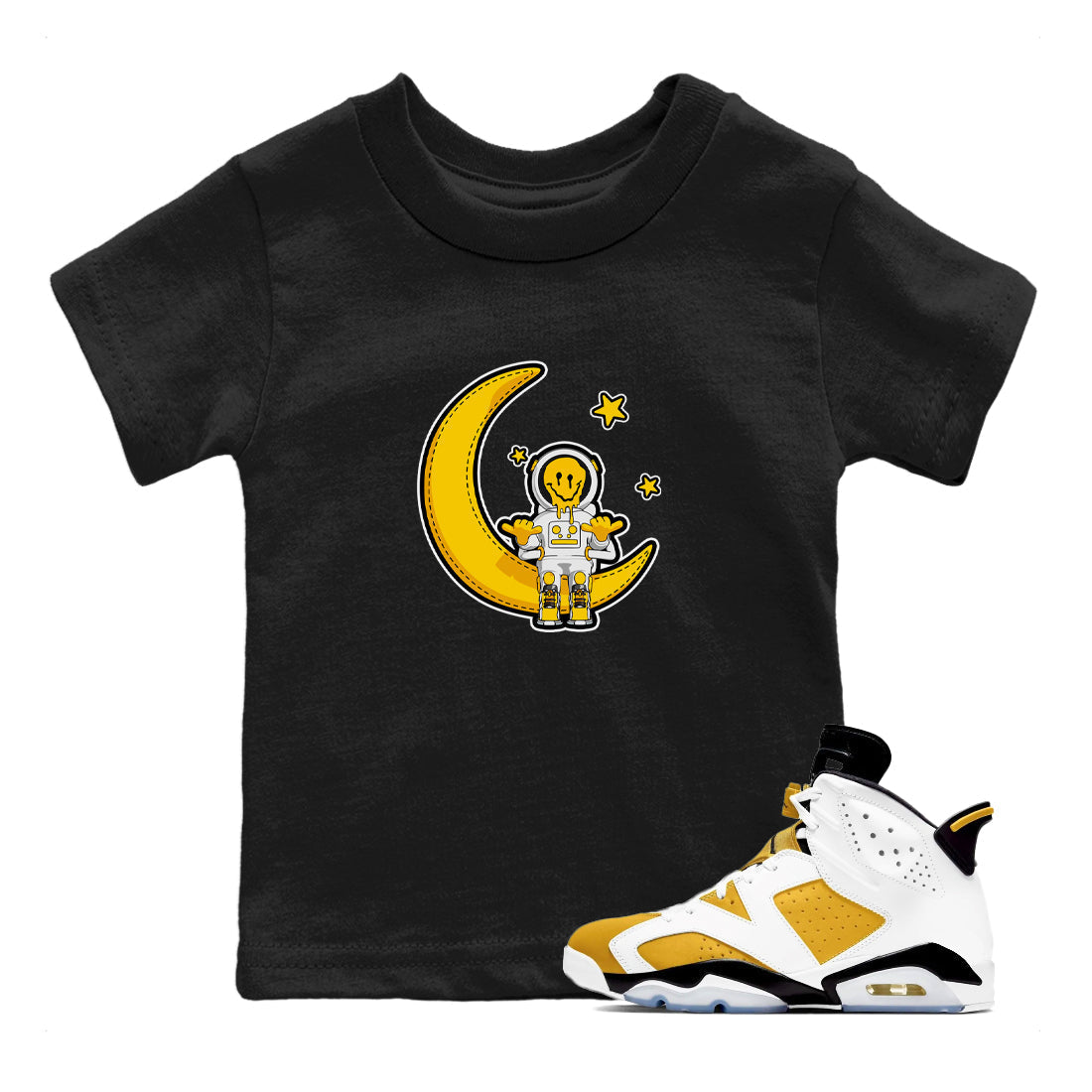 Air Jordan 6 Yellow Ochre shirt to match jordans The Astronaut sneaker tees streetwear brand AJ6 Yellow Ochre Drip Gear Zone Brand Baby Toddler Black 1 T-Shirt