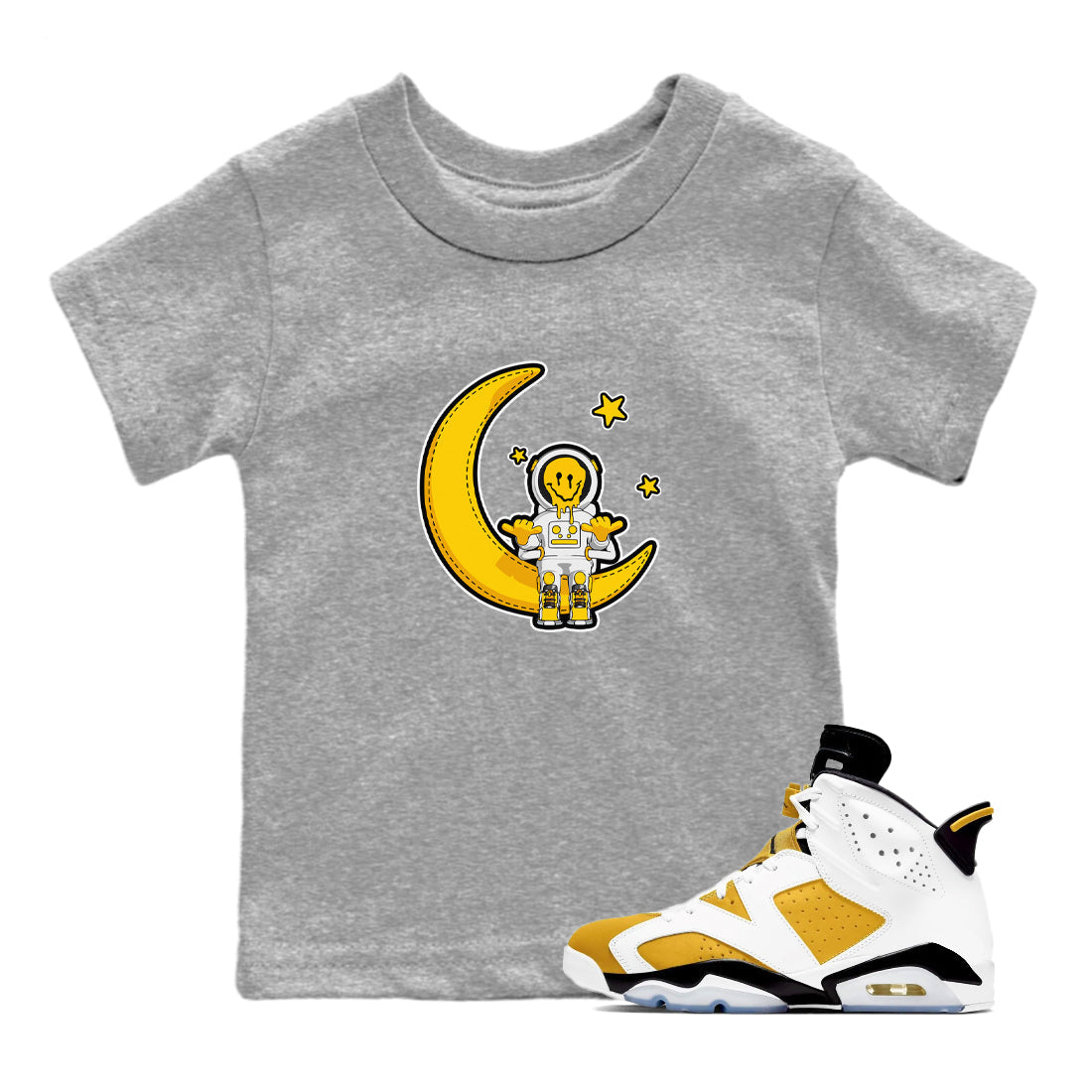 Air Jordan 6 Yellow Ochre shirt to match jordans The Astronaut sneaker tees streetwear brand AJ6 Yellow Ochre Drip Gear Zone Brand Baby Toddler Heather Grey 1 T-Shirt