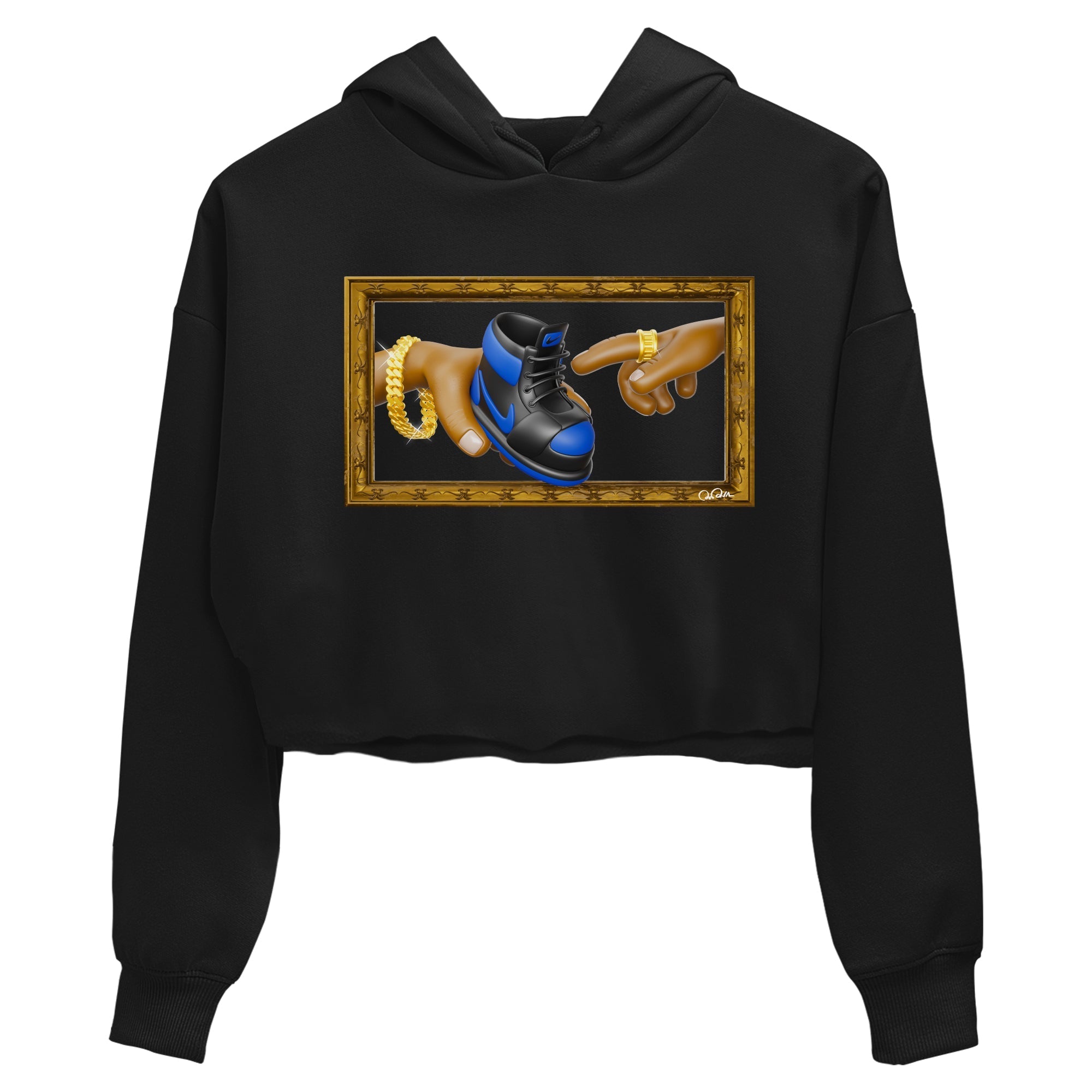 Air Jordan 1 Royal Reimagined shirt to match jordans The Creation of Adam sneaker tees AJ1 Royal Reimagined Drip Gear Zone Black 2 Crop T-Shirt