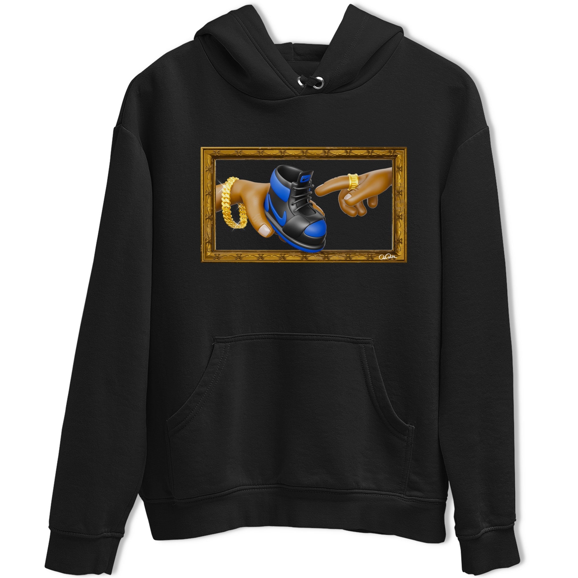 Air Jordan 1 Royal Reimagined shirt to match jordans The Creation of Adam sneaker tees AJ1 Royal Reimagined Drip Gear Zone Unisex Sneaker Tees and Sneaker Match T-Shirt Black 2 T-Shirt
