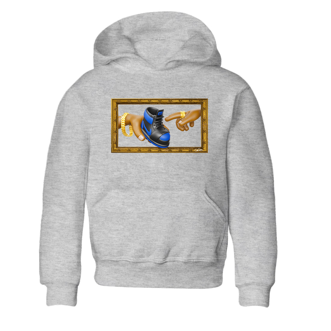 Air Jordan 1 Royal Reimagined shirt to match jordans The Creation of Adam sneaker tees AJ1 Royal Reimagined Drip Gear Zone Kids Baby Toddler sneaker shirts Heather Grey 2 T-Shirt