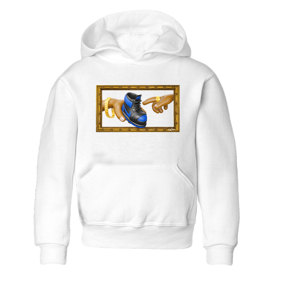 Air Jordan 1 Royal Reimagined shirt to match jordans The Creation of Adam sneaker tees AJ1 Royal Reimagined Drip Gear Zone Kids Baby Toddler sneaker shirts White 2 T-Shirt