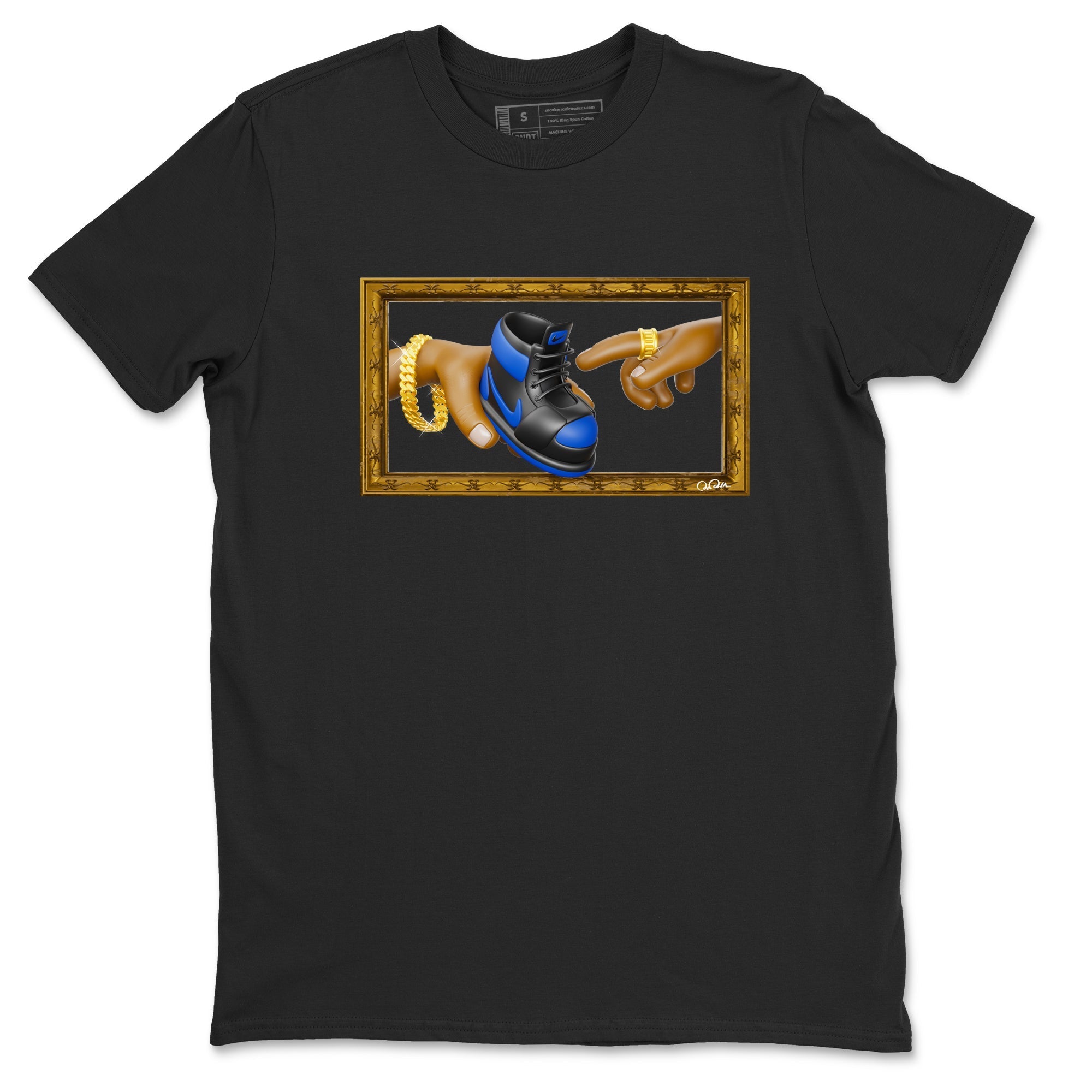 Air Jordan 1 Royal Reimagined shirt to match jordans The Creation of Adam sneaker tees AJ1 Royal Reimagined Drip Gear Zone Unisex Sneaker Tees and Sneaker Match T-Shirt Black 2 T-Shirt