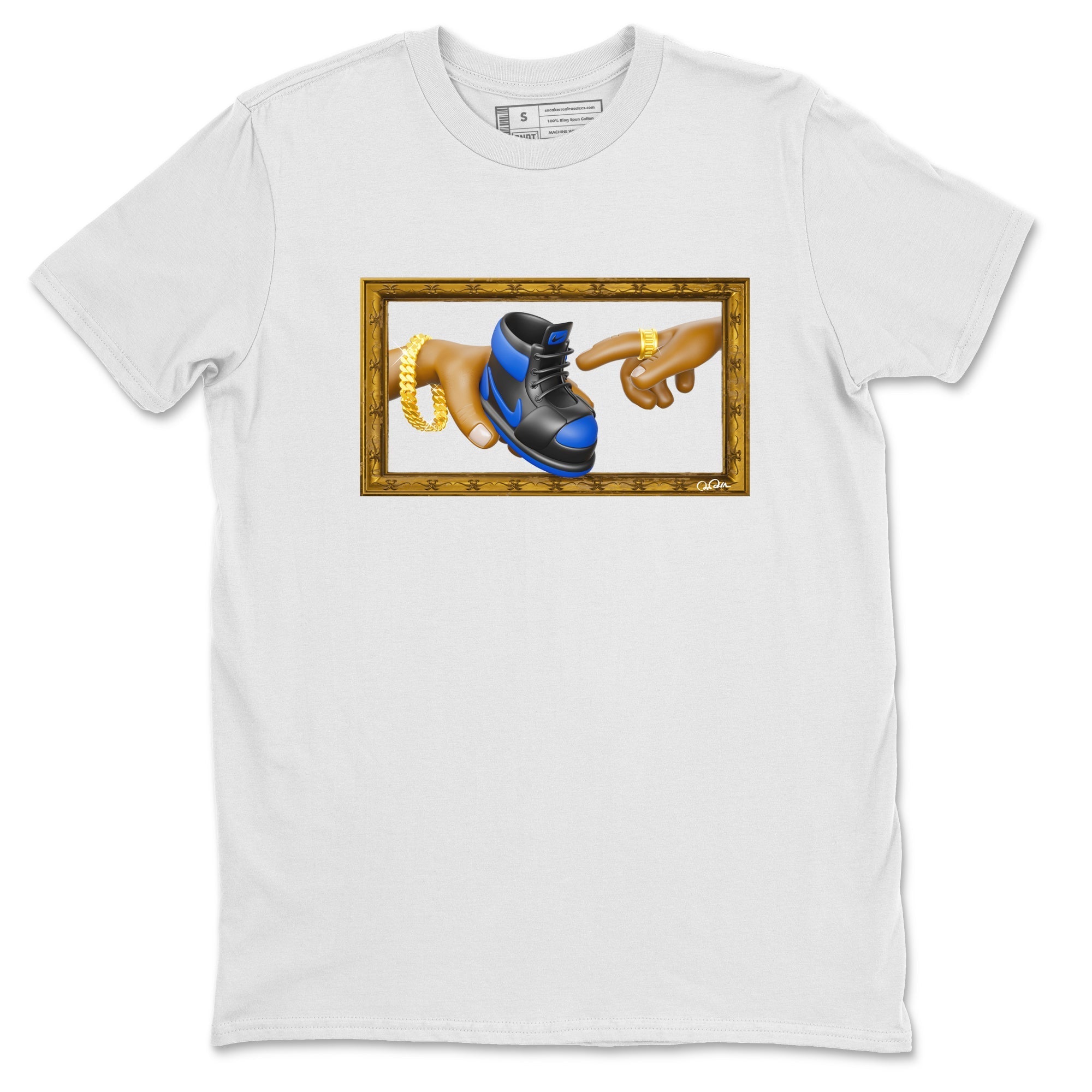 Air Jordan 1 Royal Reimagined shirt to match jordans The Creation of Adam sneaker tees AJ1 Royal Reimagined Drip Gear Zone Unisex Sneaker Tees and Sneaker Match T-Shirt White 2 T-Shirt
