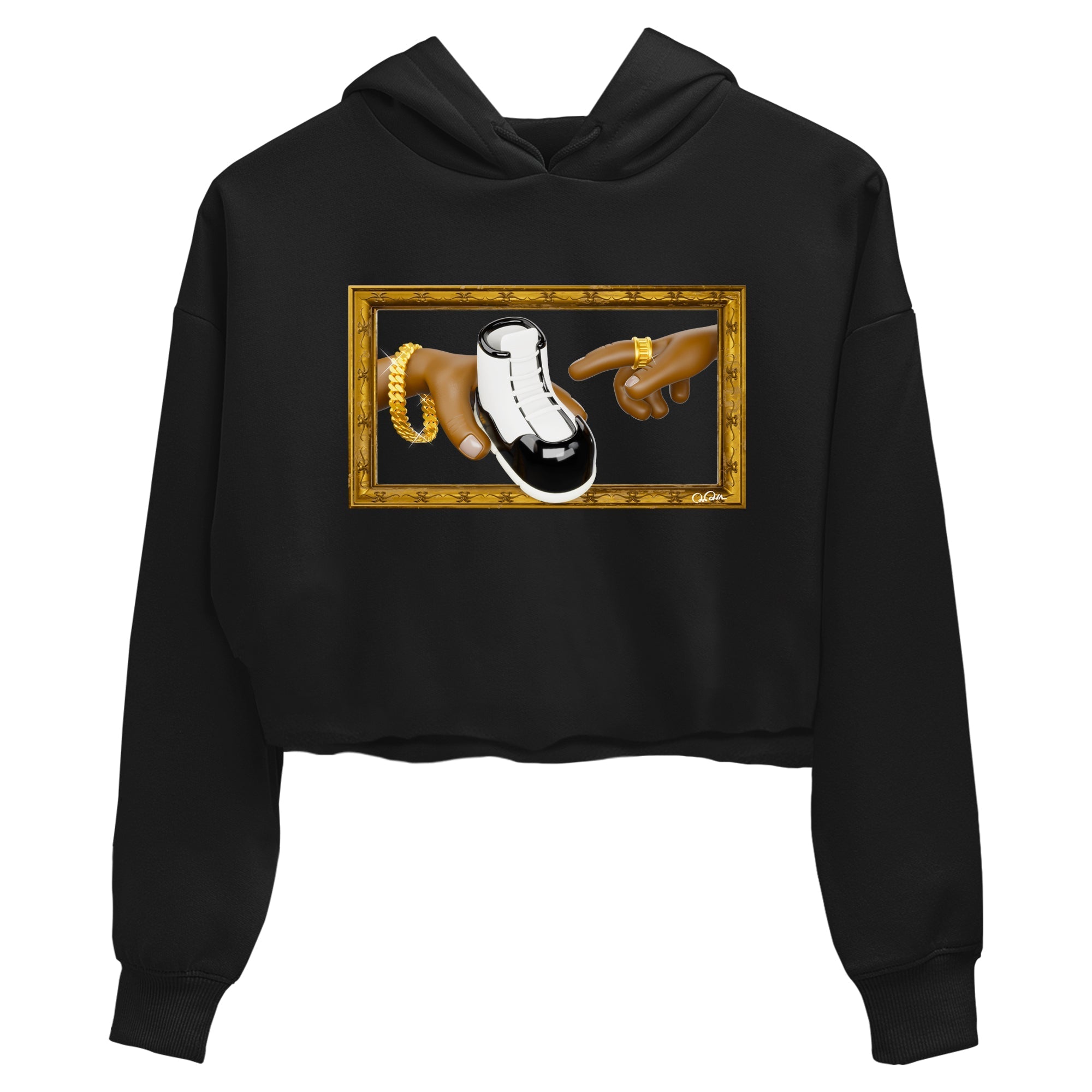 Air Jordan 11 Gratitude shirt to match jordans The Creation Of Adam sneaker tees AJ11 Gratitude Drip Gear Zone Black 2 Crop T-Shirt