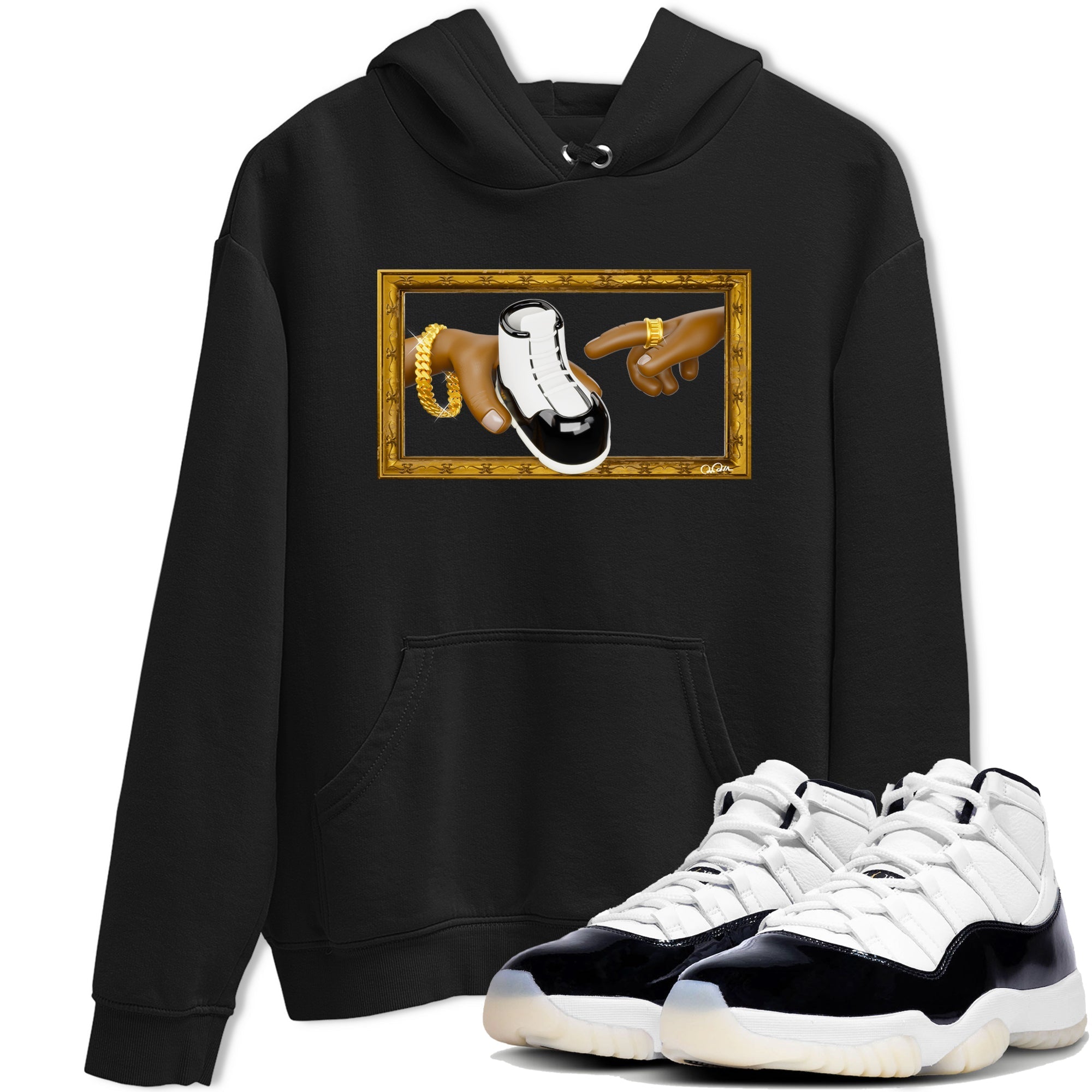 Air Jordan 11 Gratitude shirt to match jordans The Creation Of Adam sneaker tees AJ11 Gratitude Drip Gear Zone Unisex Black 1 T-Shirt