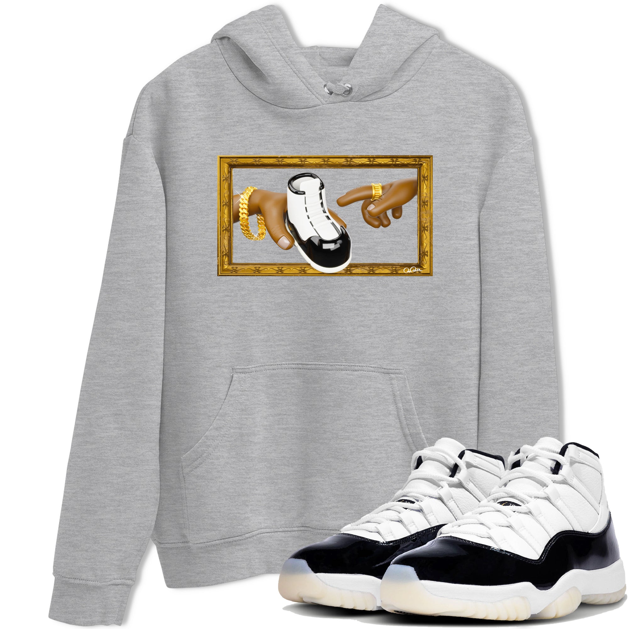 Air Jordan 11 Gratitude shirt to match jordans The Creation Of Adam sneaker tees AJ11 Gratitude Drip Gear Zone Unisex Heather Grey 1 T-Shirt