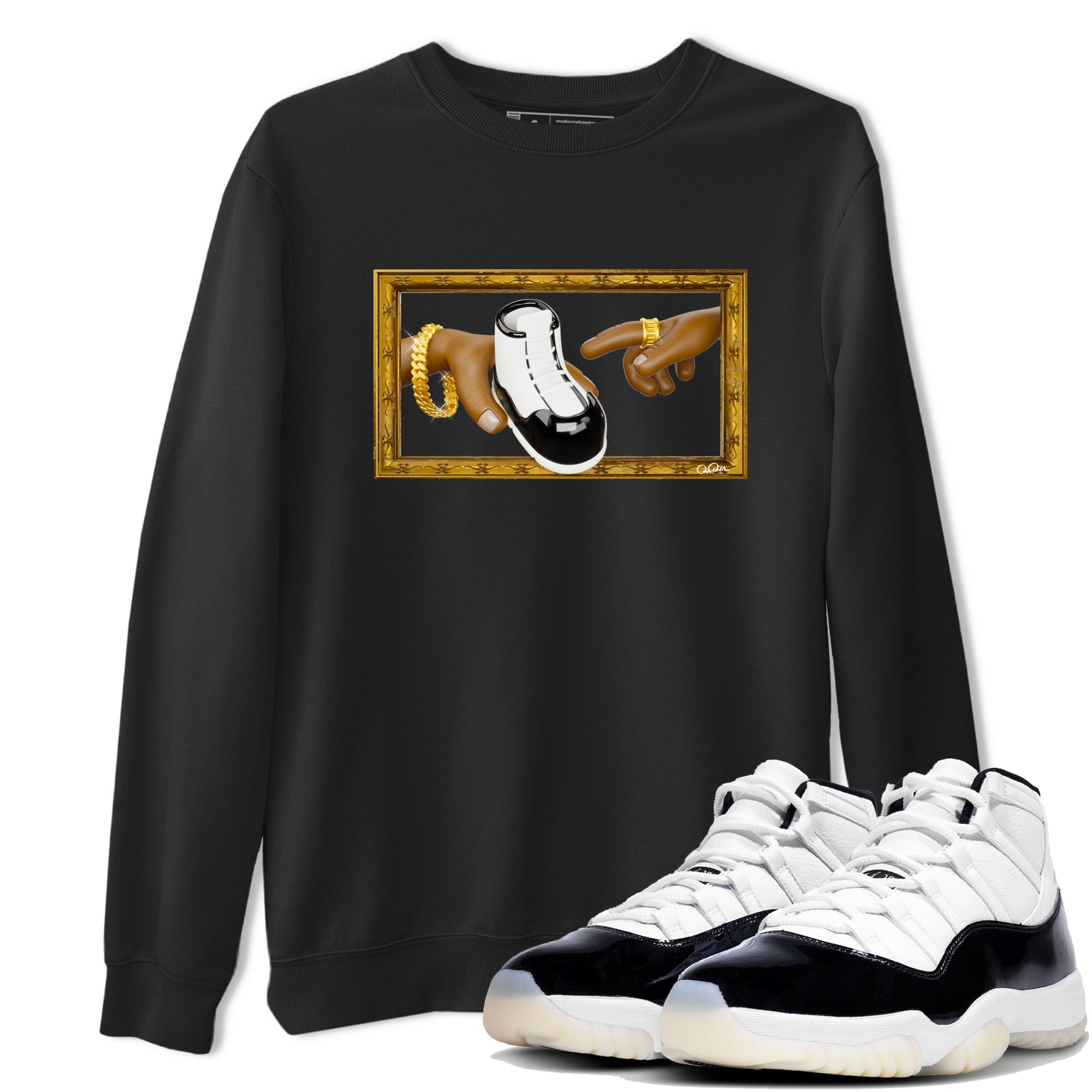 Air Jordan 11 Gratitude shirt to match jordans The Creation Of Adam sneaker tees AJ11 Gratitude Drip Gear Zone Unisex Black 1 T-Shirt