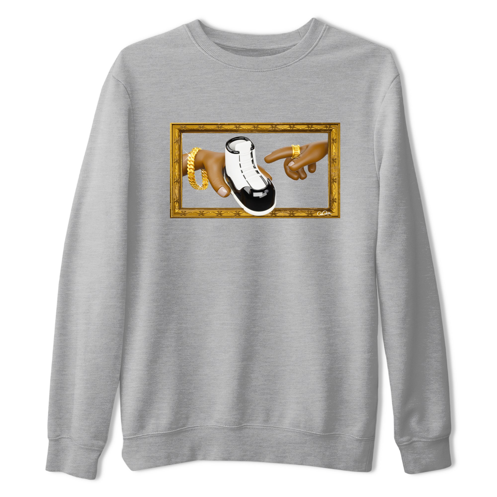 Air Jordan 11 Gratitude shirt to match jordans The Creation Of Adam sneaker tees AJ11 Gratitude Drip Gear Zone Unisex Heather Grey 2 T-Shirt