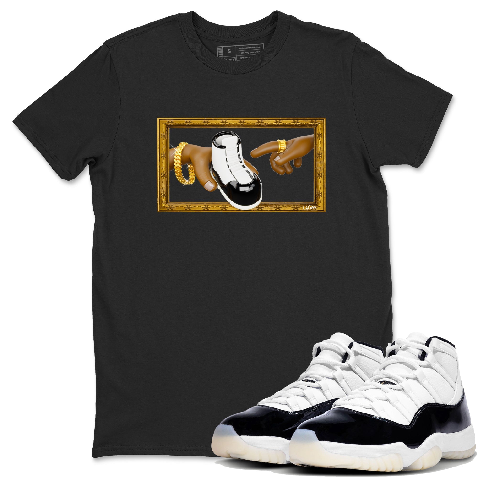 Air Jordan 11 Gratitude shirt to match jordans The Creation Of Adam sneaker tees AJ11 Gratitude Drip Gear Zone Unisex Black 1 T-Shirt