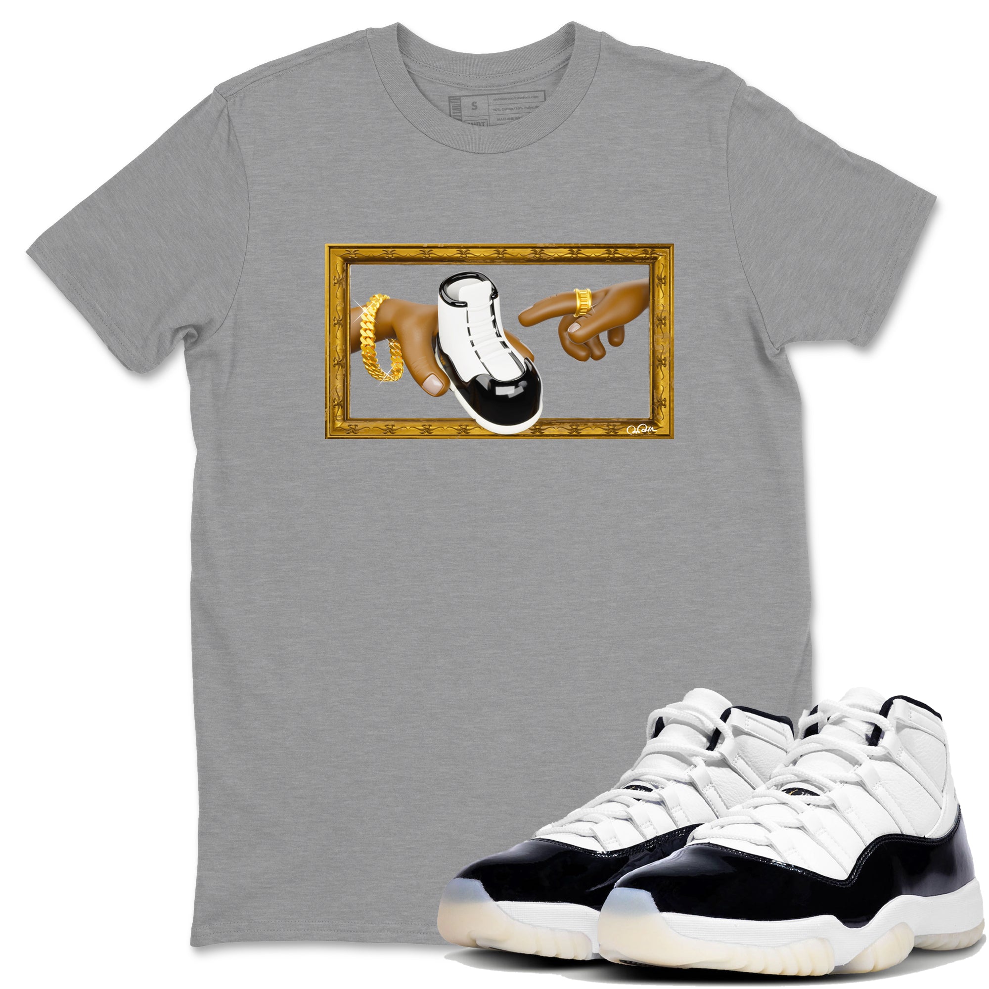 Air Jordan 11 Gratitude shirt to match jordans The Creation Of Adam sneaker tees AJ11 Gratitude Drip Gear Zone Unisex Heather Grey 1 T-Shirt