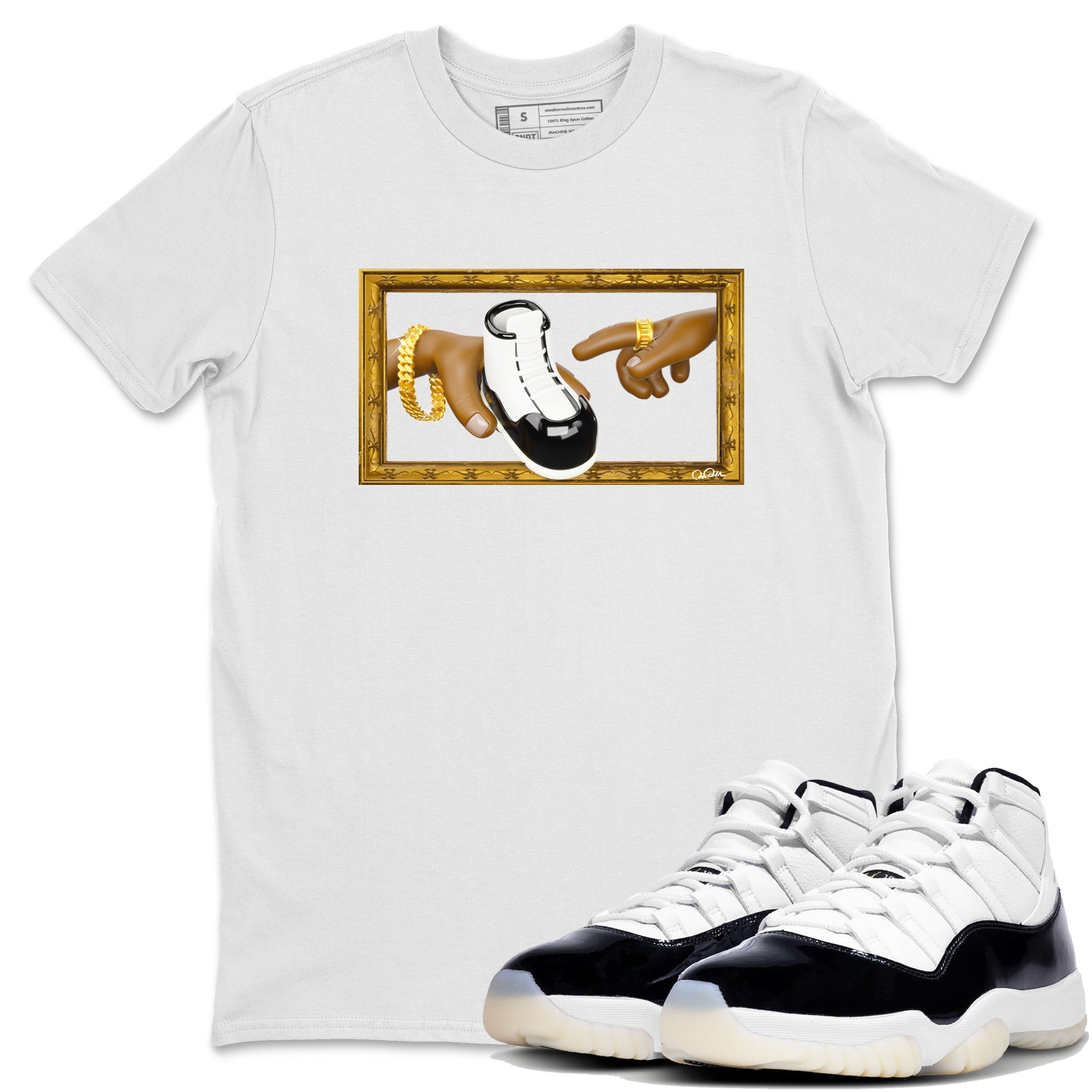 Air Jordan 11 Gratitude shirt to match jordans The Creation Of Adam sneaker tees AJ11 Gratitude Drip Gear Zone Unisex White 1 T-Shirt