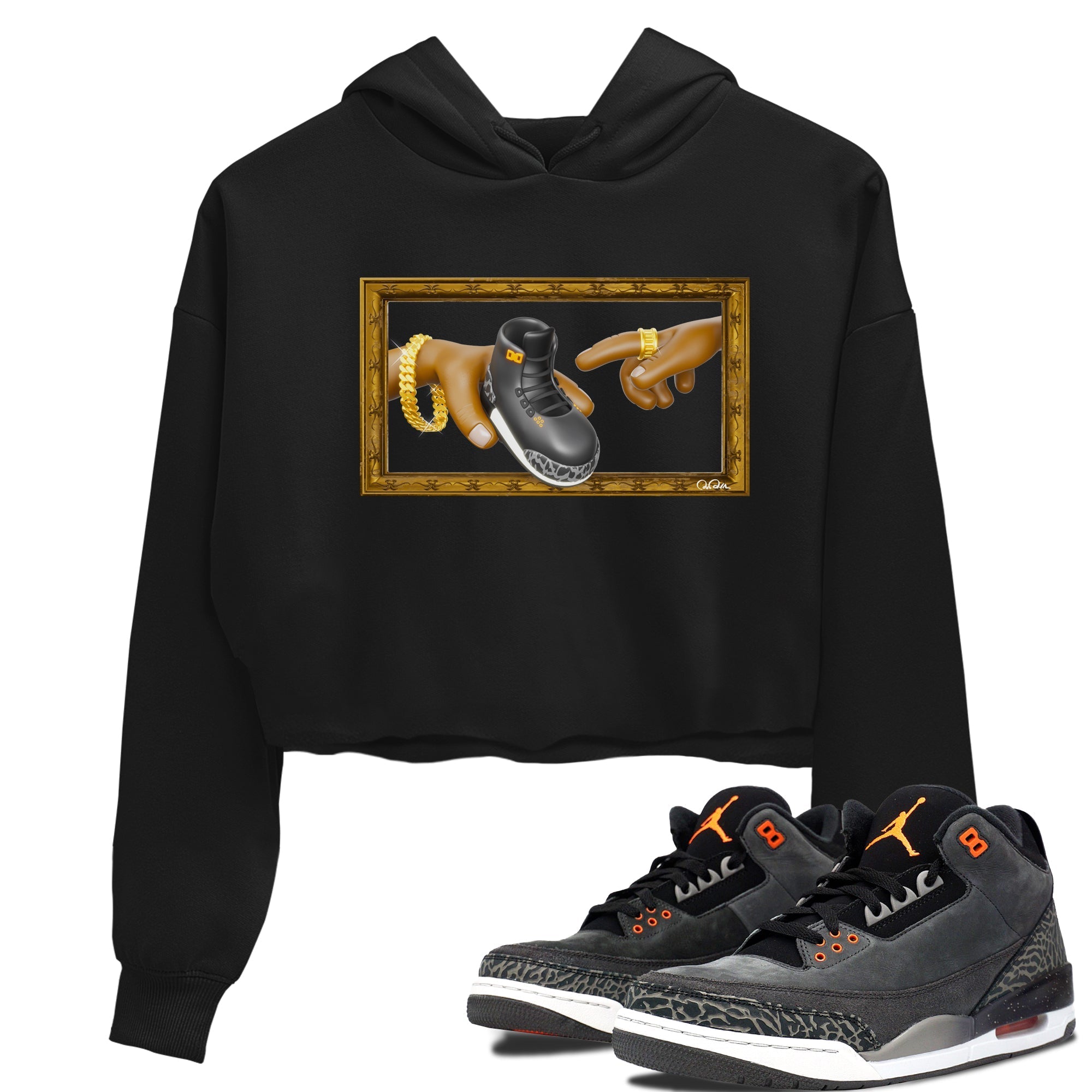 Air Jordan 3 Fear shirt to match jordans The Creation of Adam sneaker tees AJ3 Fear Drip Gear Zone Black 1 Crop T-Shirt