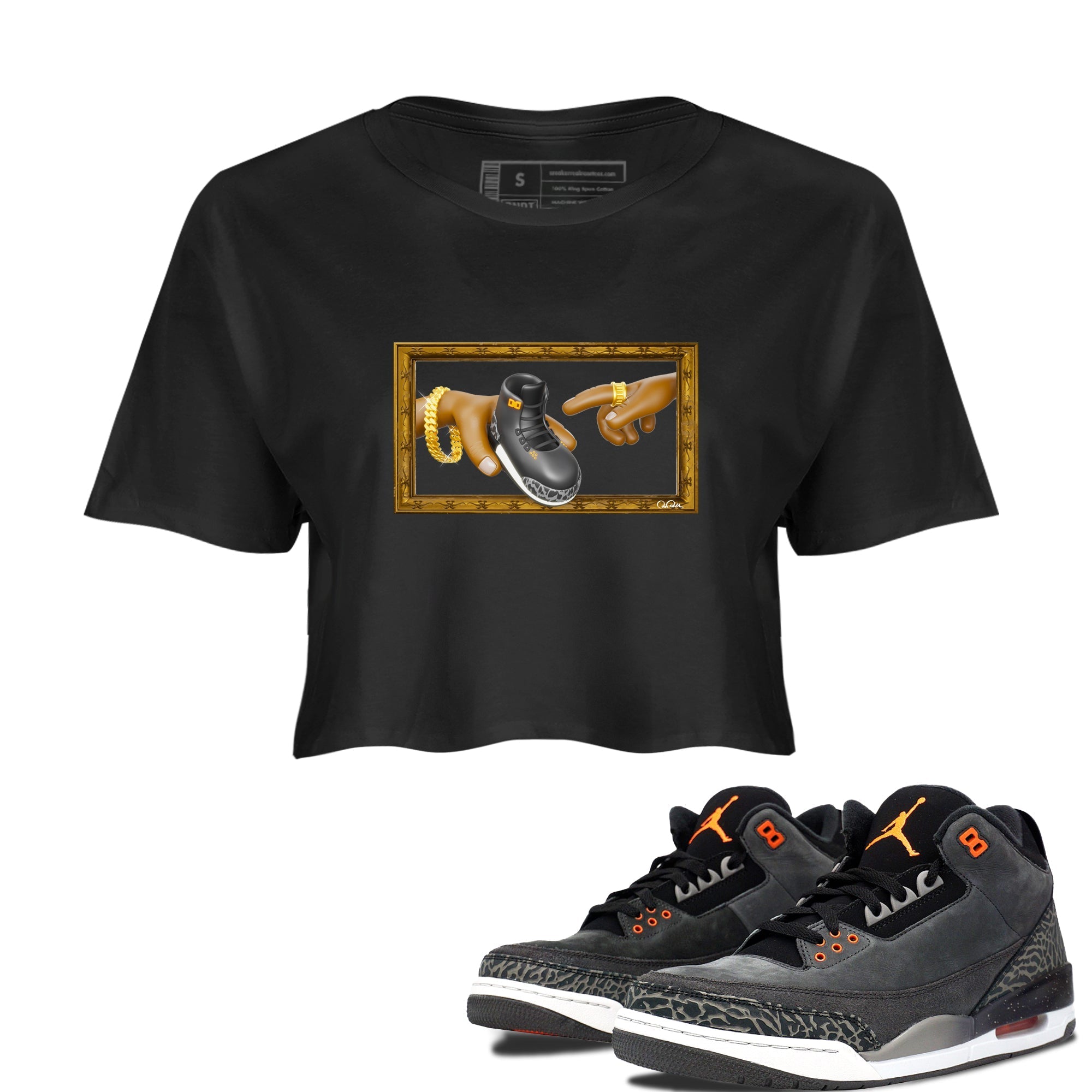 Air Jordan 3 Fear shirt to match jordans The Creation of Adam sneaker tees AJ3 Fear Drip Gear Zone Black 1 Crop T-Shirt