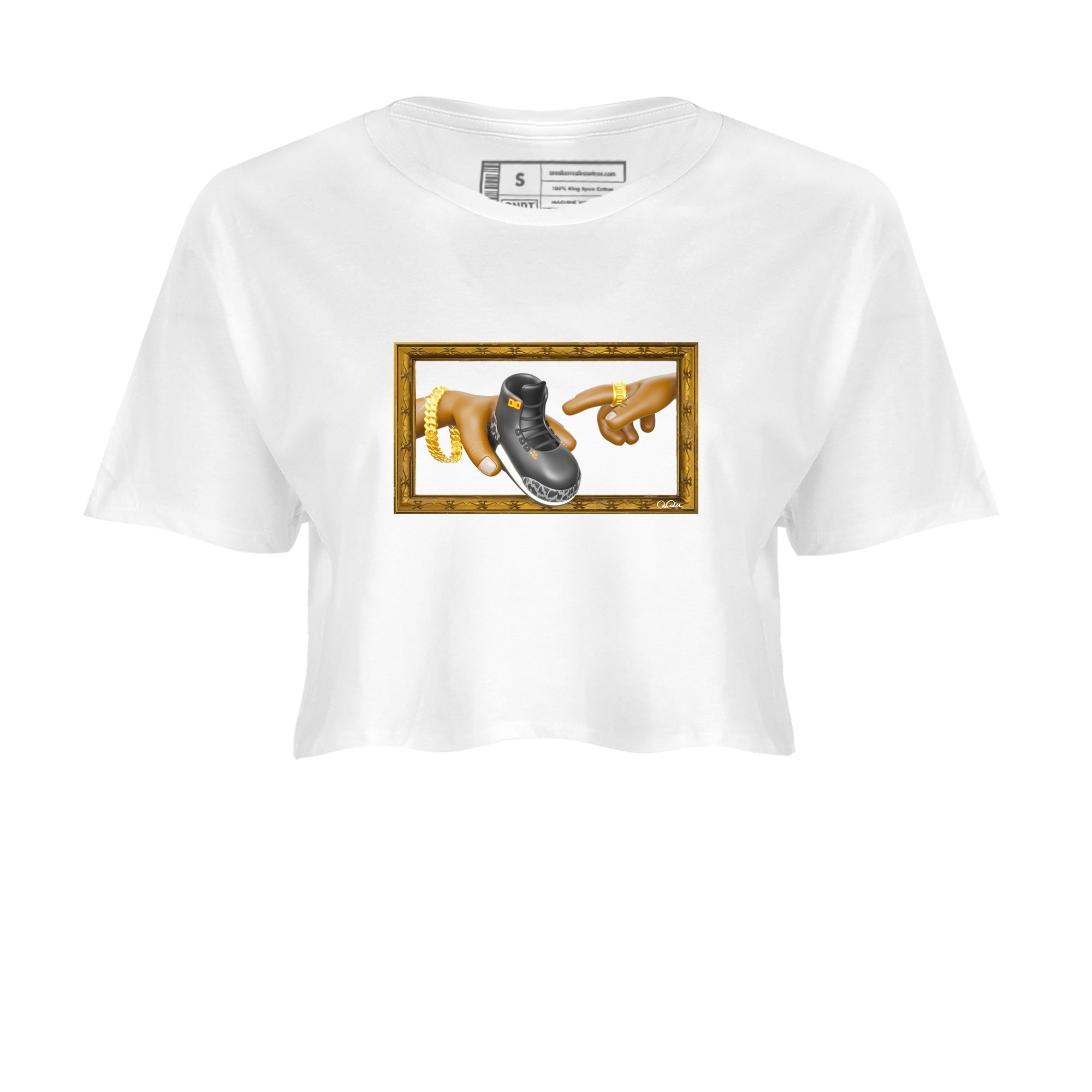 Air Jordan 3 Fear shirt to match jordans The Creation of Adam sneaker tees AJ3 Fear Drip Gear Zone White 2 Crop T-Shirt
