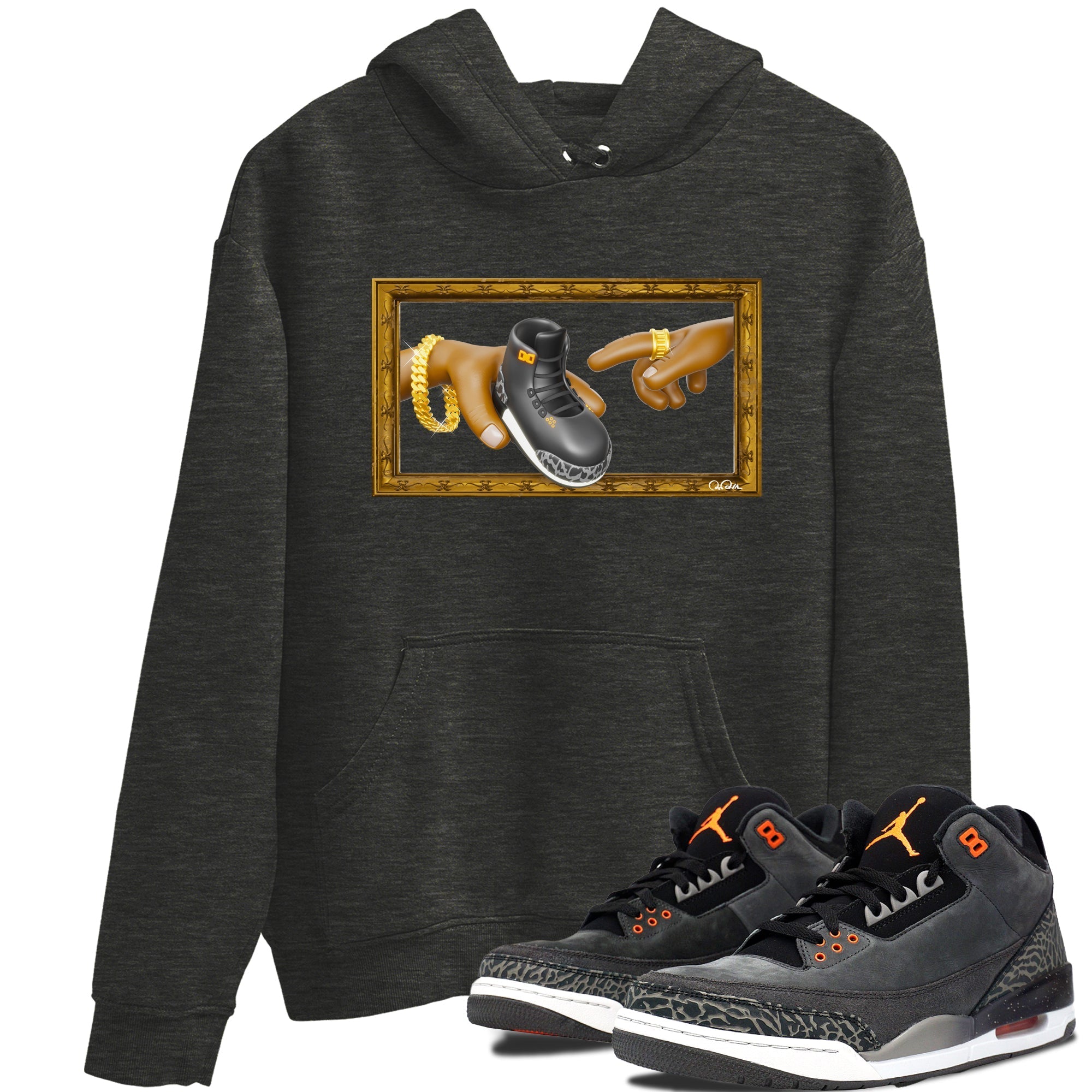 Air Jordan 3 Fear shirt to match jordans The Creation of Adam sneaker tees AJ3 Fear Drip Gear Zone Unisex Charcoal Heather 1 T-Shirt