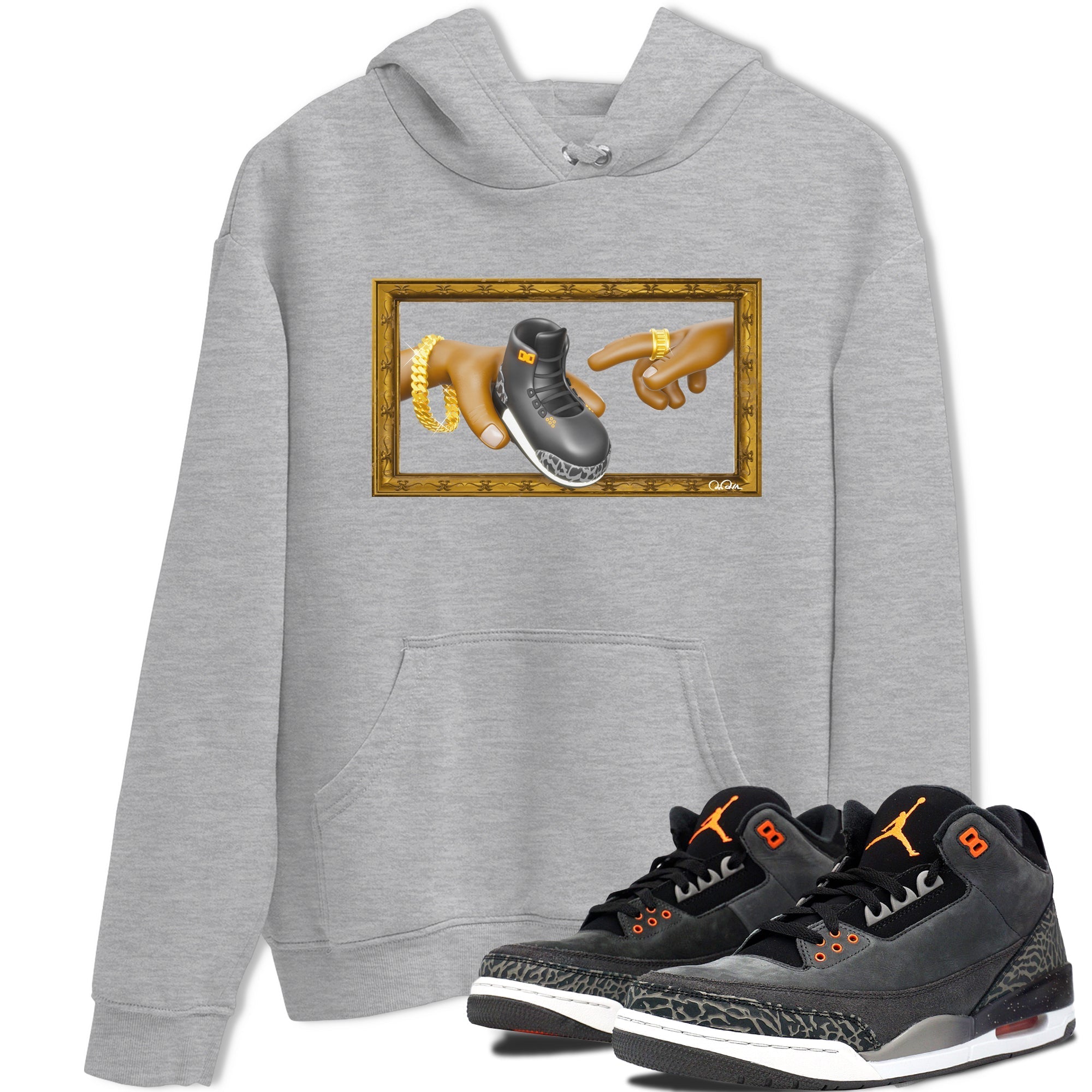Air Jordan 3 Fear shirt to match jordans The Creation of Adam sneaker tees AJ3 Fear Drip Gear Zone Unisex Heather Grey 1 T-Shirt