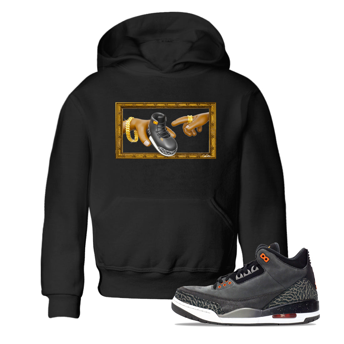 Air Jordan 3 Fear shirt to match jordans The Creation of Adam sneaker tees AJ3 Fear Drip Gear Zone Baby Toddler Black 1 T-Shirt