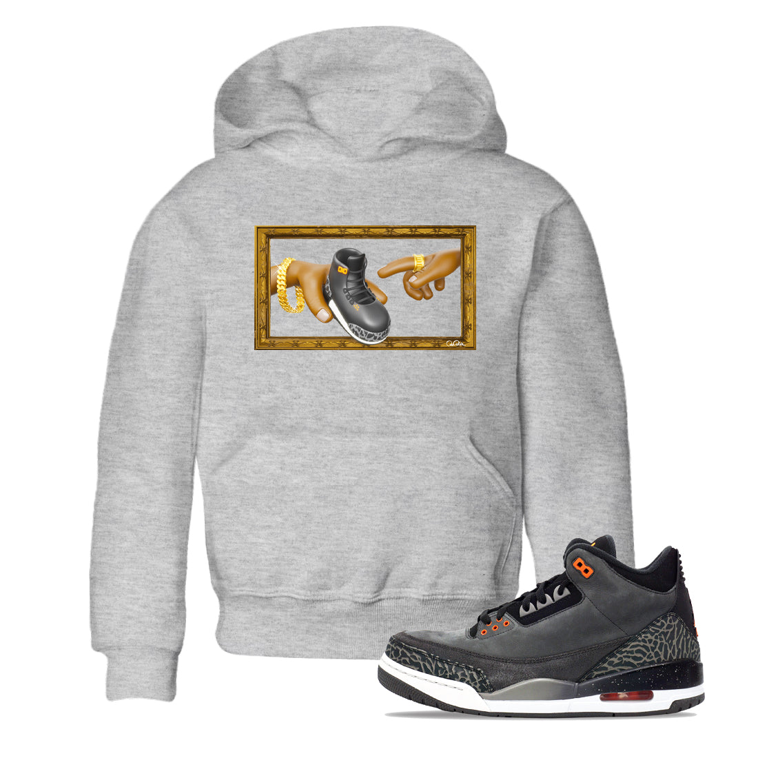 Air Jordan 3 Fear shirt to match jordans The Creation of Adam sneaker tees AJ3 Fear Drip Gear Zone Baby Toddler Heather Grey 1 T-Shirt