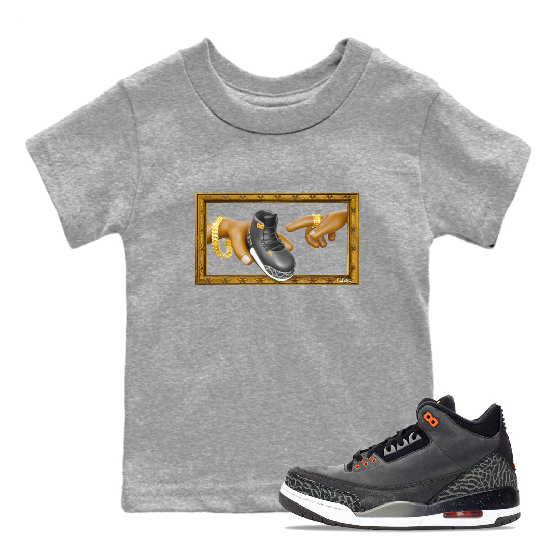 Air Jordan 3 Fear shirt to match jordans The Creation of Adam sneaker tees AJ3 Fear Drip Gear Zone Baby Toddler Heather Grey 1 T-Shirt