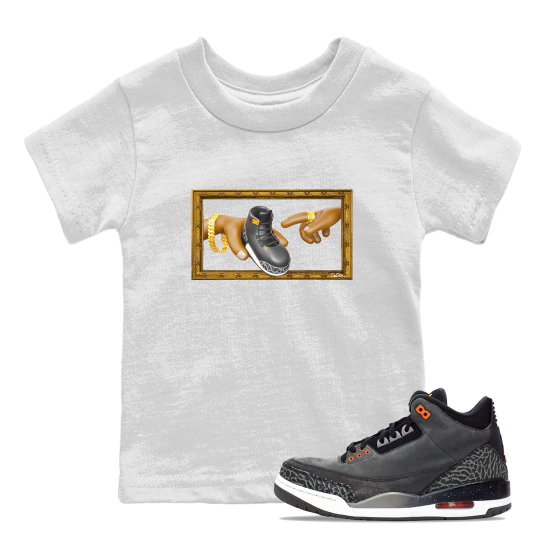 Air Jordan 3 Fear shirt to match jordans The Creation of Adam sneaker tees AJ3 Fear Drip Gear Zone Baby Toddler White 1 T-Shirt