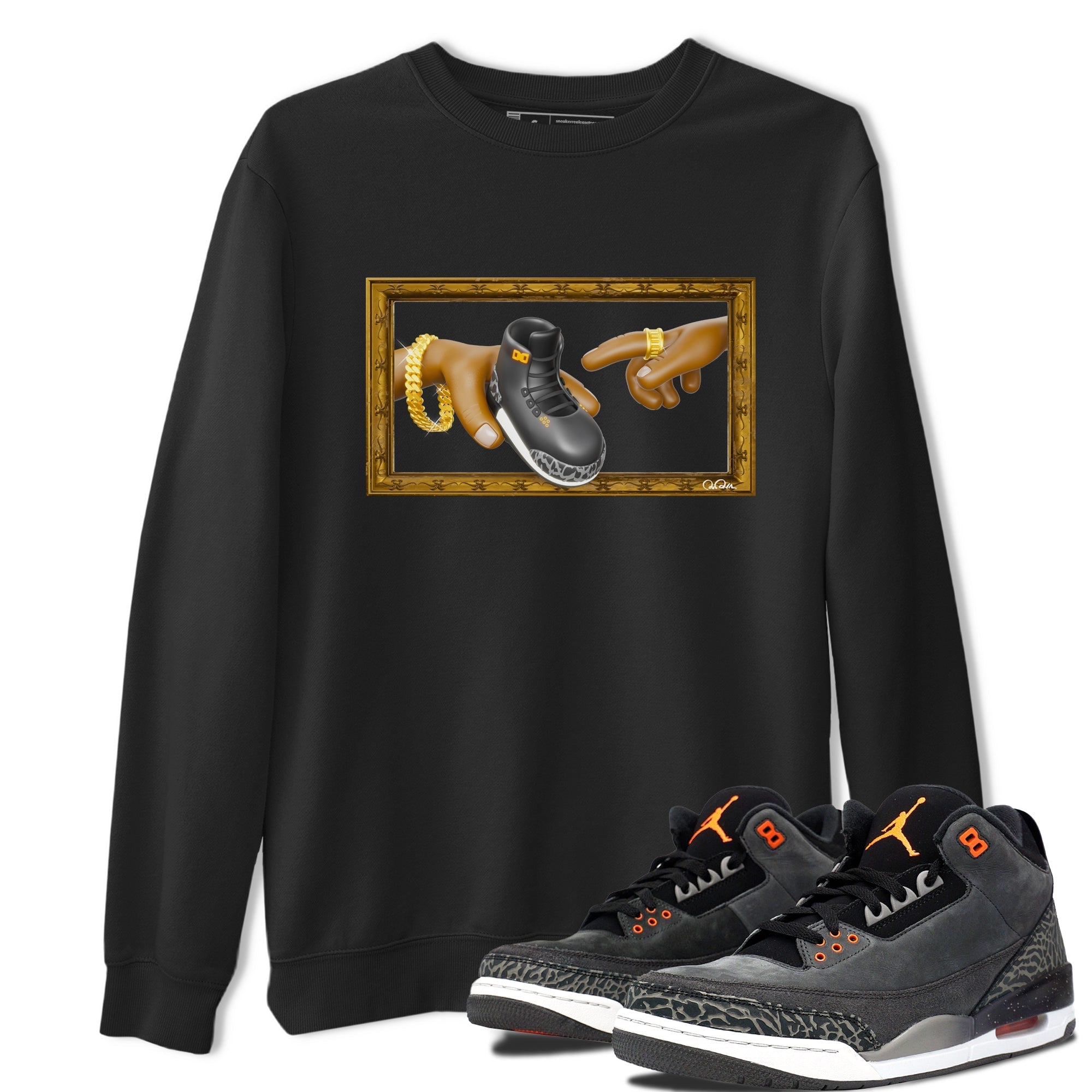 Air Jordan 3 Fear shirt to match jordans The Creation of Adam sneaker tees AJ3 Fear Drip Gear Zone Unisex Black 1 T-Shirt