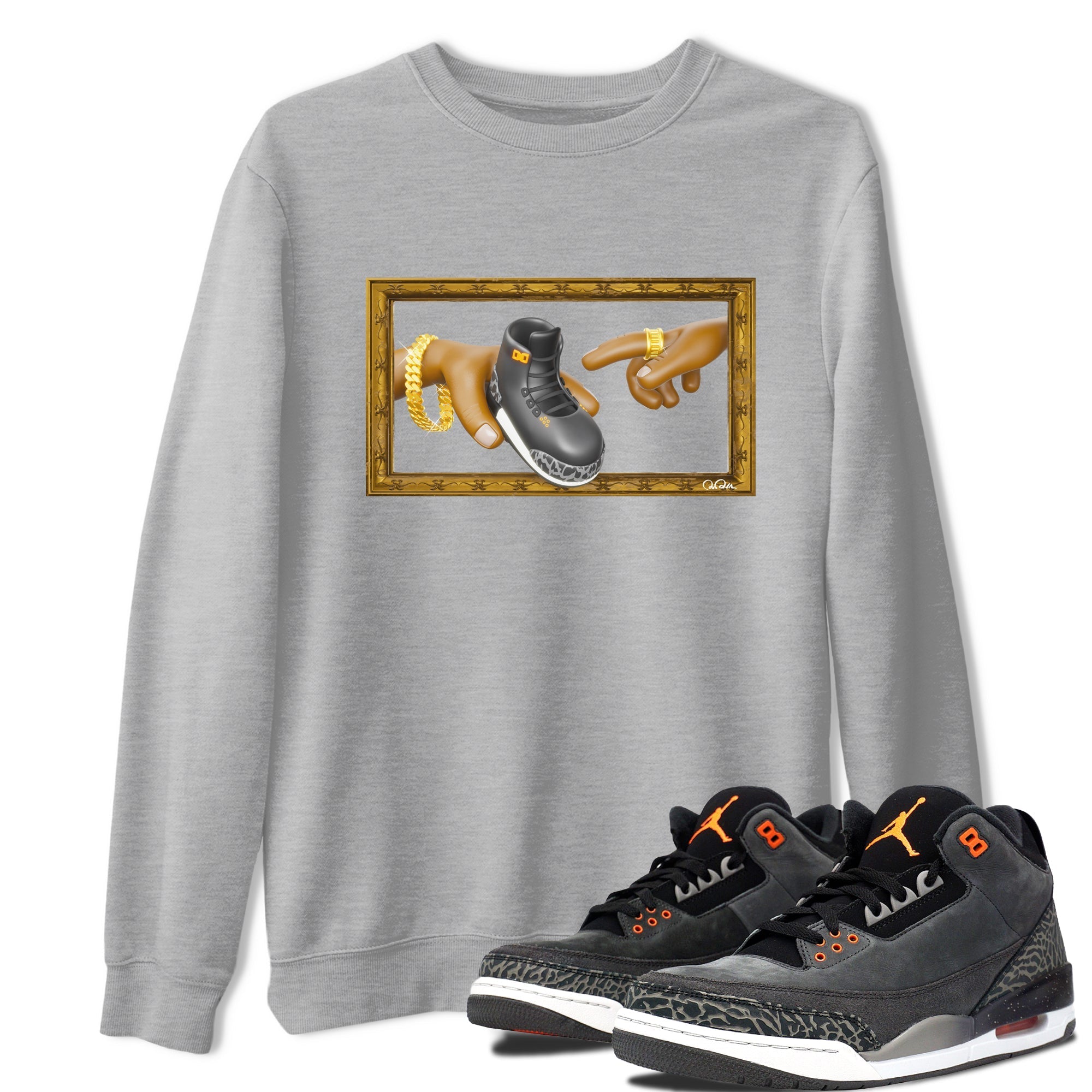 Air Jordan 3 Fear shirt to match jordans The Creation of Adam sneaker tees AJ3 Fear Drip Gear Zone Unisex Heather Grey 1 T-Shirt