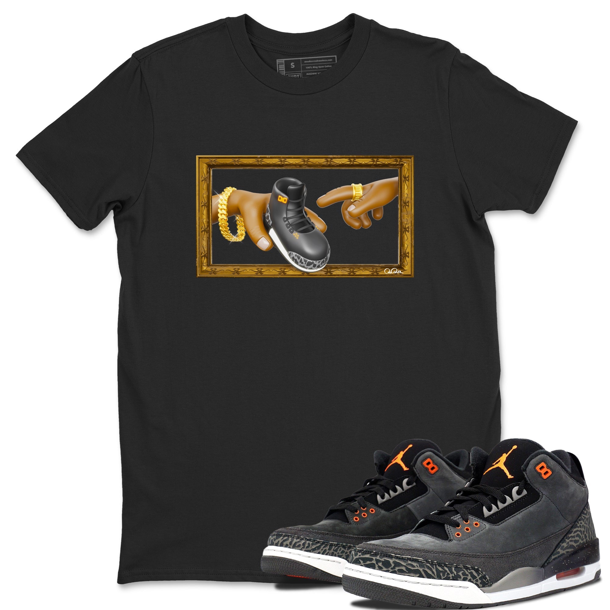 Air Jordan 3 Fear shirt to match jordans The Creation of Adam sneaker tees AJ3 Fear Drip Gear Zone Unisex Black 1 T-Shirt