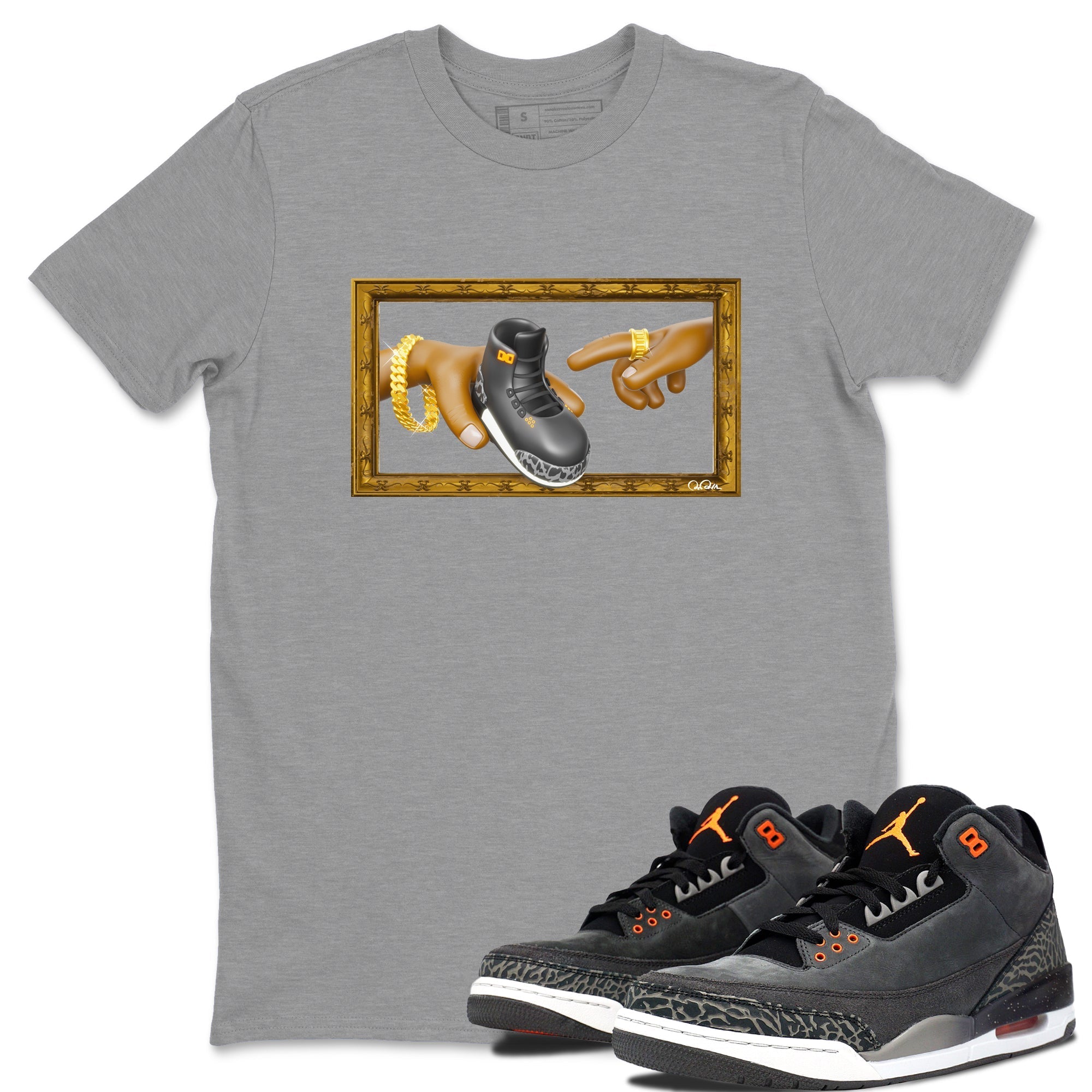 Air Jordan 3 Fear shirt to match jordans The Creation of Adam sneaker tees AJ3 Fear Drip Gear Zone Unisex Heather Grey 1 T-Shirt