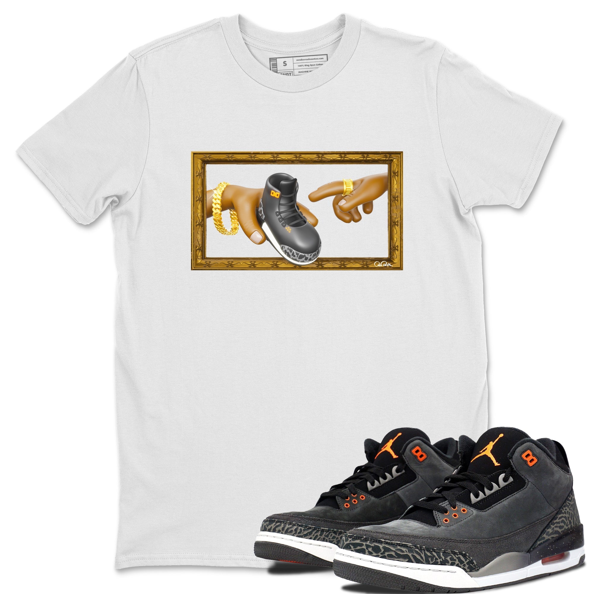 Air Jordan 3 Fear shirt to match jordans The Creation of Adam sneaker tees AJ3 Fear Drip Gear Zone Unisex White 1 T-Shirt