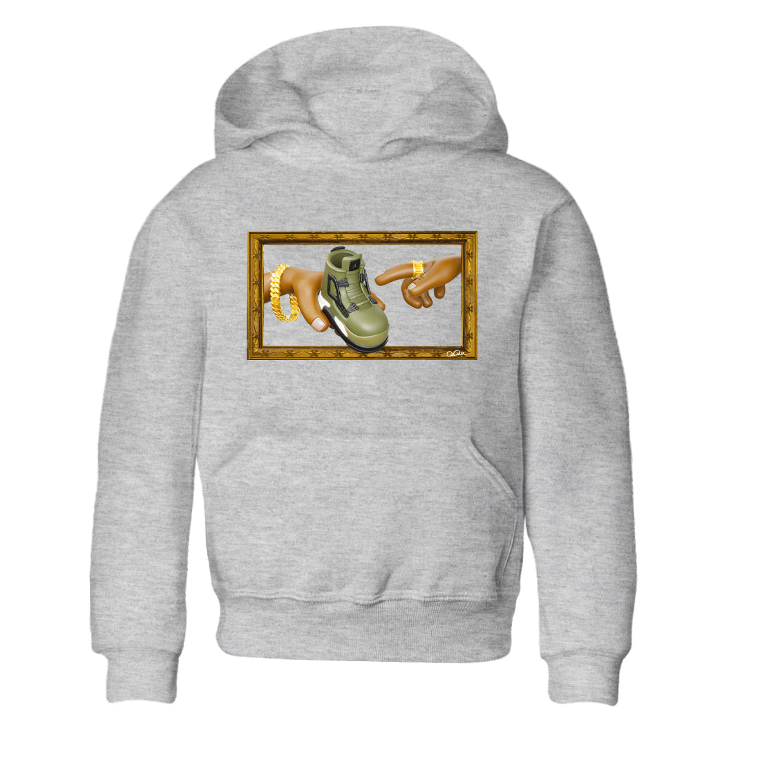 Air Jordan 4 Medium Olive shirt to match jordans streetwear brand The Creation of Adam sneaker tees AJ4 Medium Olive Drip Gear Zone Baby Toddler Heather Grey 2 T-Shirt