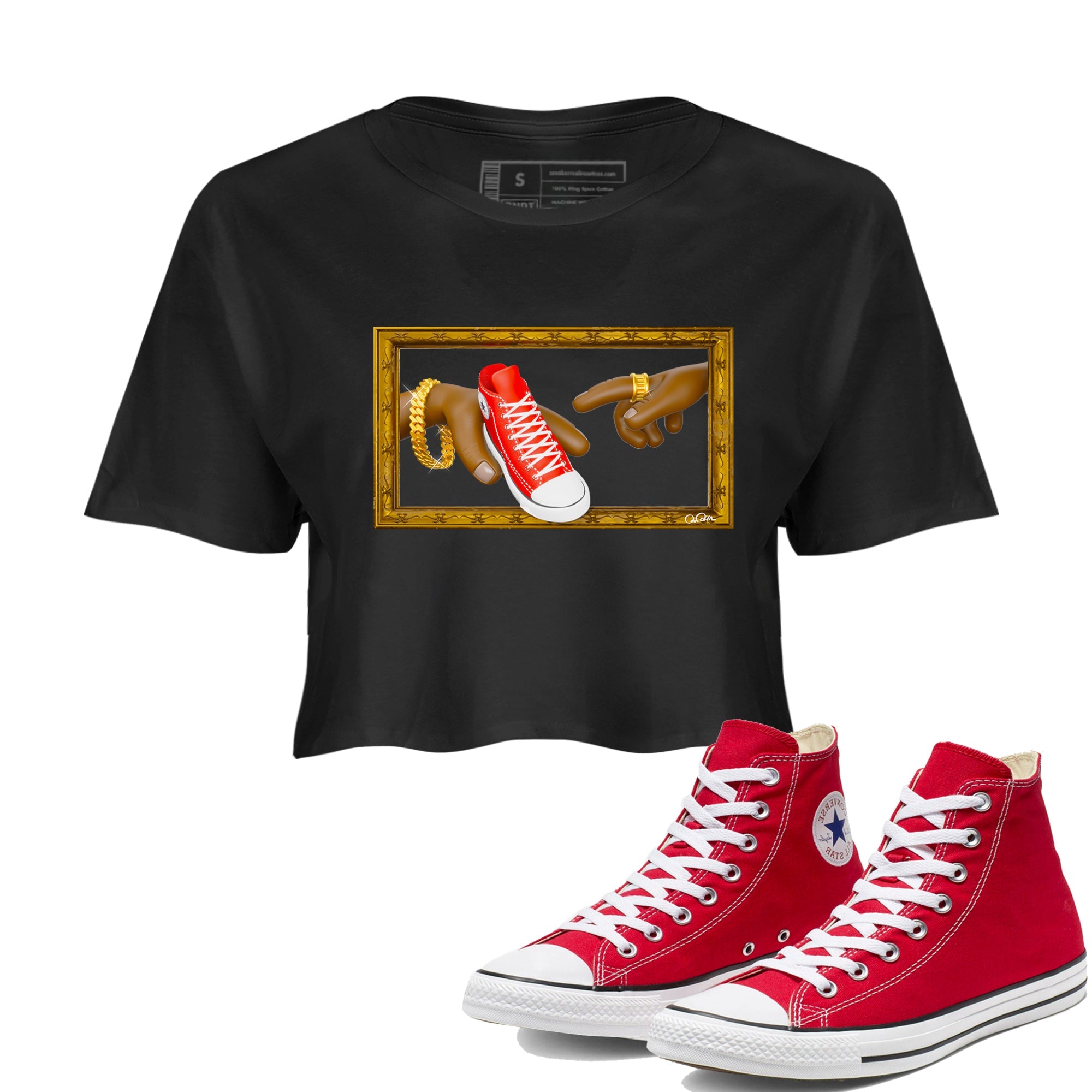 Converse High Top Red shirt to match sneakers The Creation Of Adam sneaker tees Shoes Match Converse High Top Red Drip Gear Zone Sneaker Tee Black 1 Crop T-Shirt