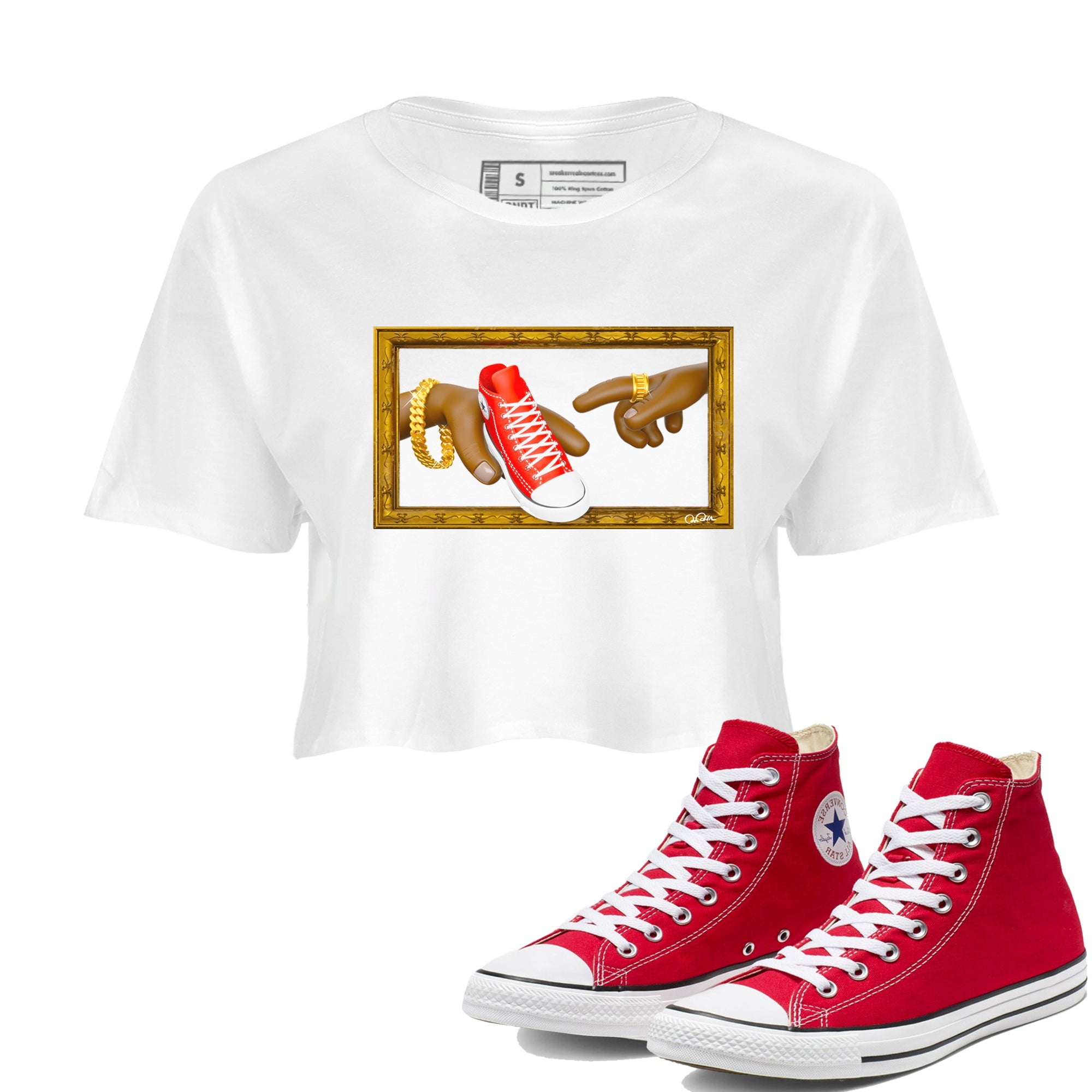 Converse High Top Red shirt to match sneakers The Creation Of Adam sneaker tees Shoes Match Converse High Top Red Drip Gear Zone Sneaker Tee White 1 Crop T-Shirt