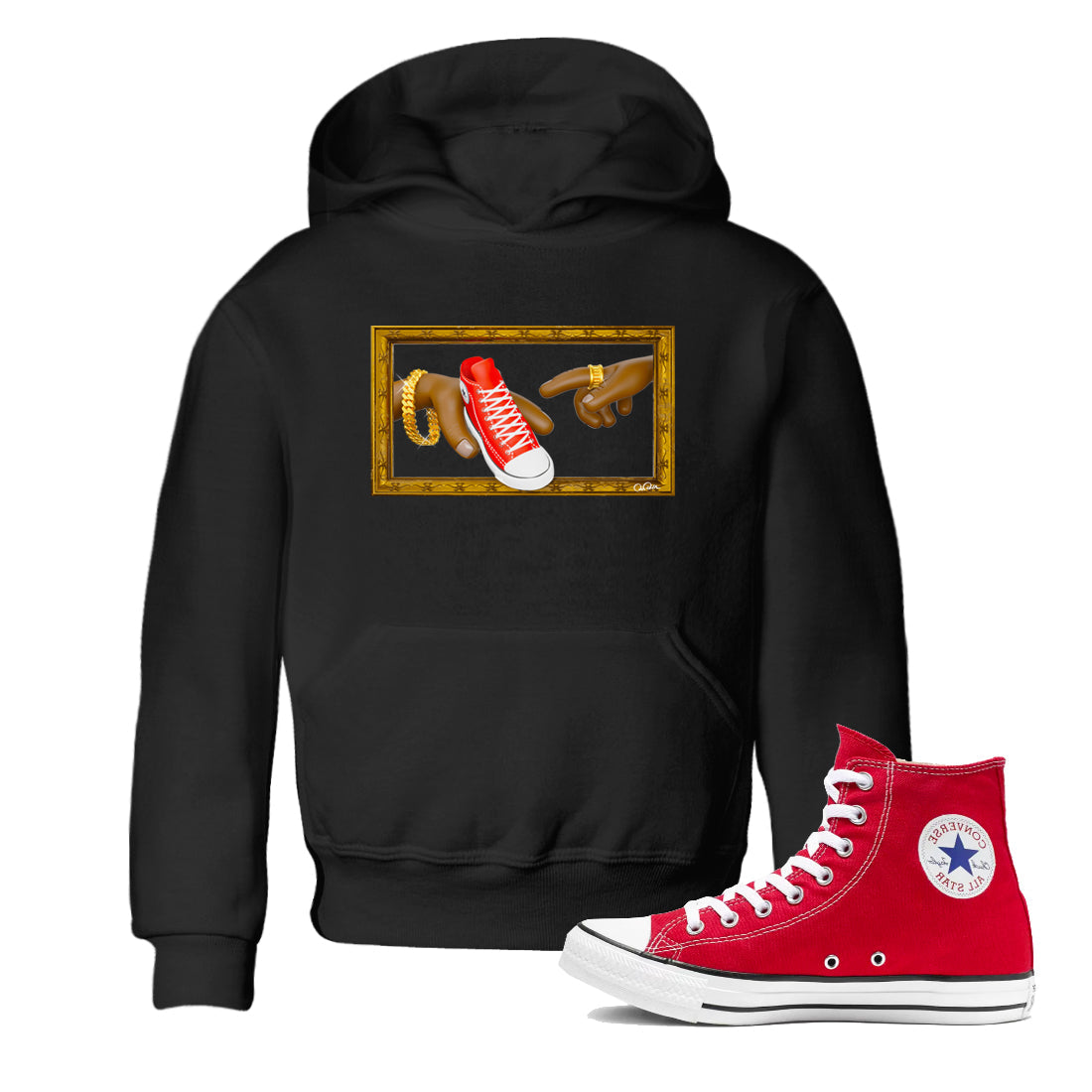 Converse High Top Red shirt to match sneakers The Creation Of Adam sneaker tees Shoes Match Converse High Top Red Drip Gear Zone Sneaker Tee Baby Toddler Black 1 T-Shirt