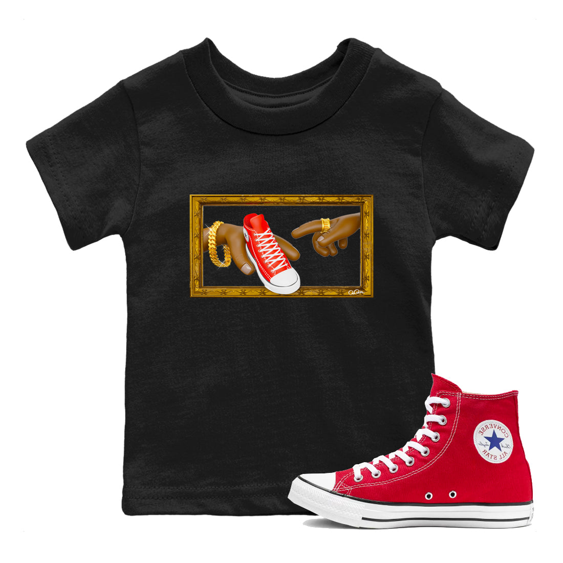 Converse High Top Red shirt to match sneakers The Creation Of Adam sneaker tees Shoes Match Converse High Top Red Drip Gear Zone Sneaker Tee Baby Toddler Black 1 T-Shirt