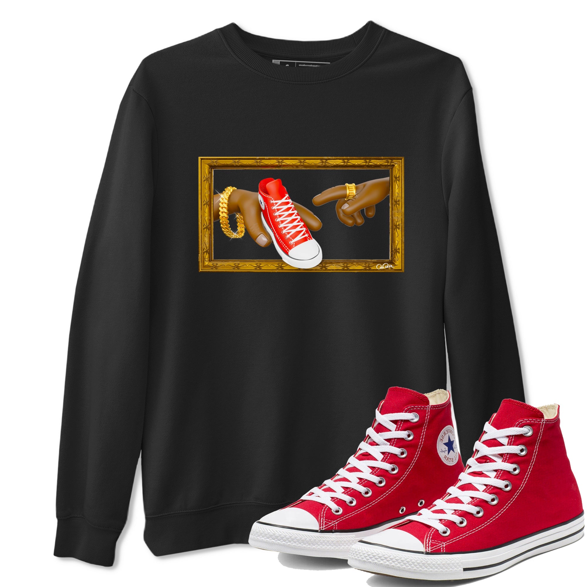 Converse High Top Red shirt to match sneakers The Creation Of Adam sneaker tees Shoes Match Converse High Top Red Drip Gear Zone Sneaker Tee Unisex Black 1 T-Shirt