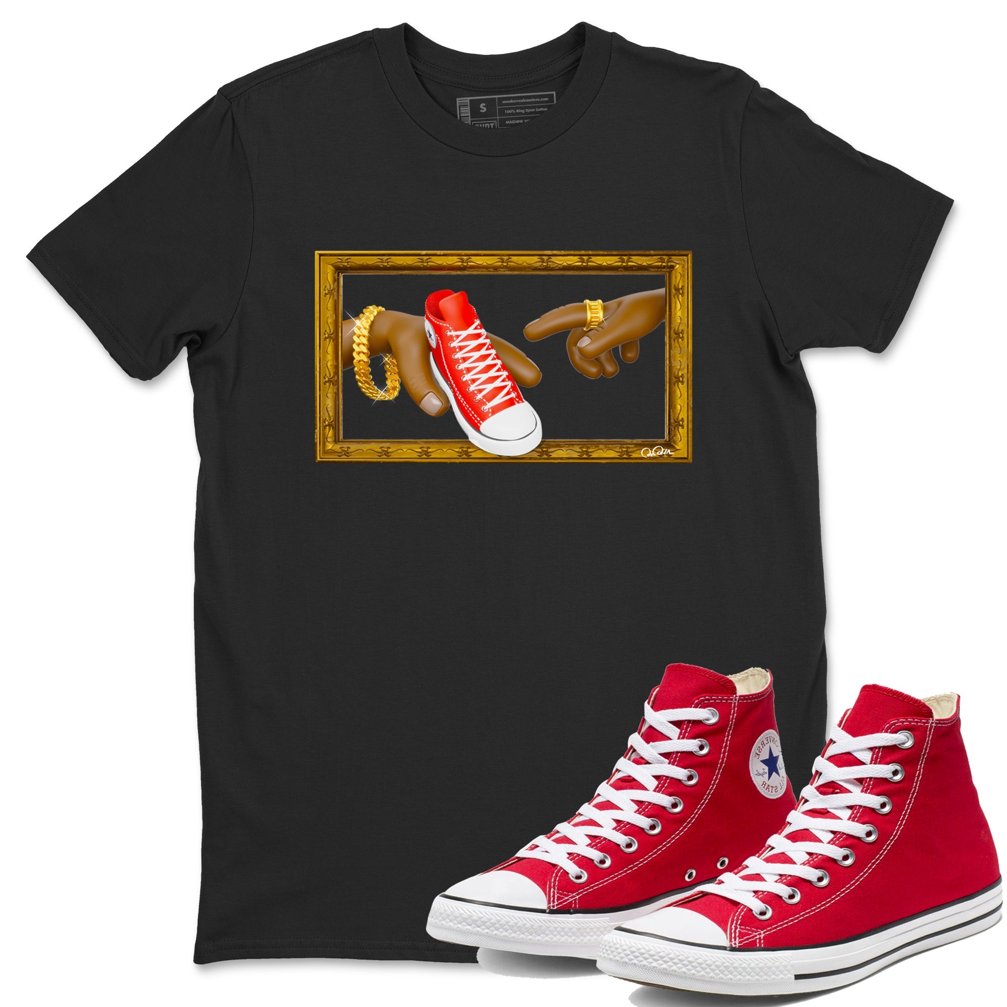 Converse High Top Red shirt to match sneakers The Creation Of Adam sneaker tees Shoes Match Converse High Top Red Drip Gear Zone Sneaker Tee Unisex Black 1 T-Shirt