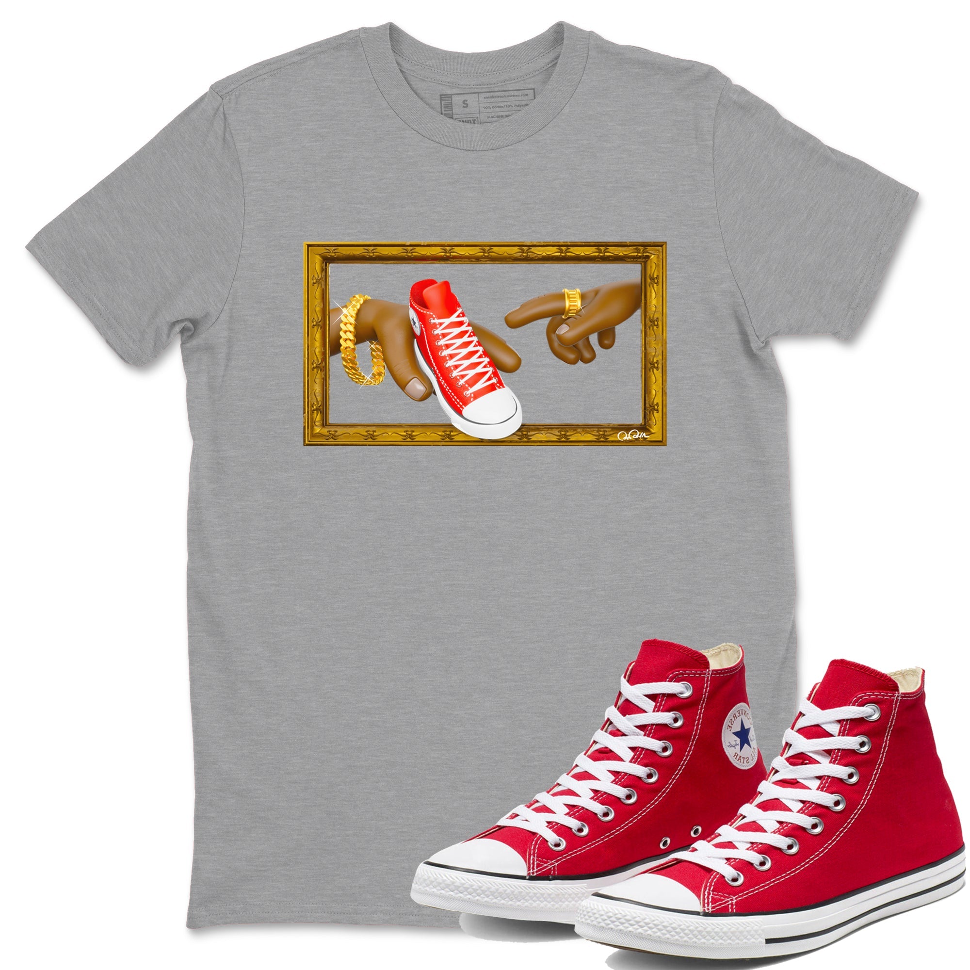 Converse High Top Red shirt to match sneakers The Creation Of Adam sneaker tees Shoes Match Converse High Top Red Drip Gear Zone Sneaker Tee Unisex Heather Grey 1 T-Shirt