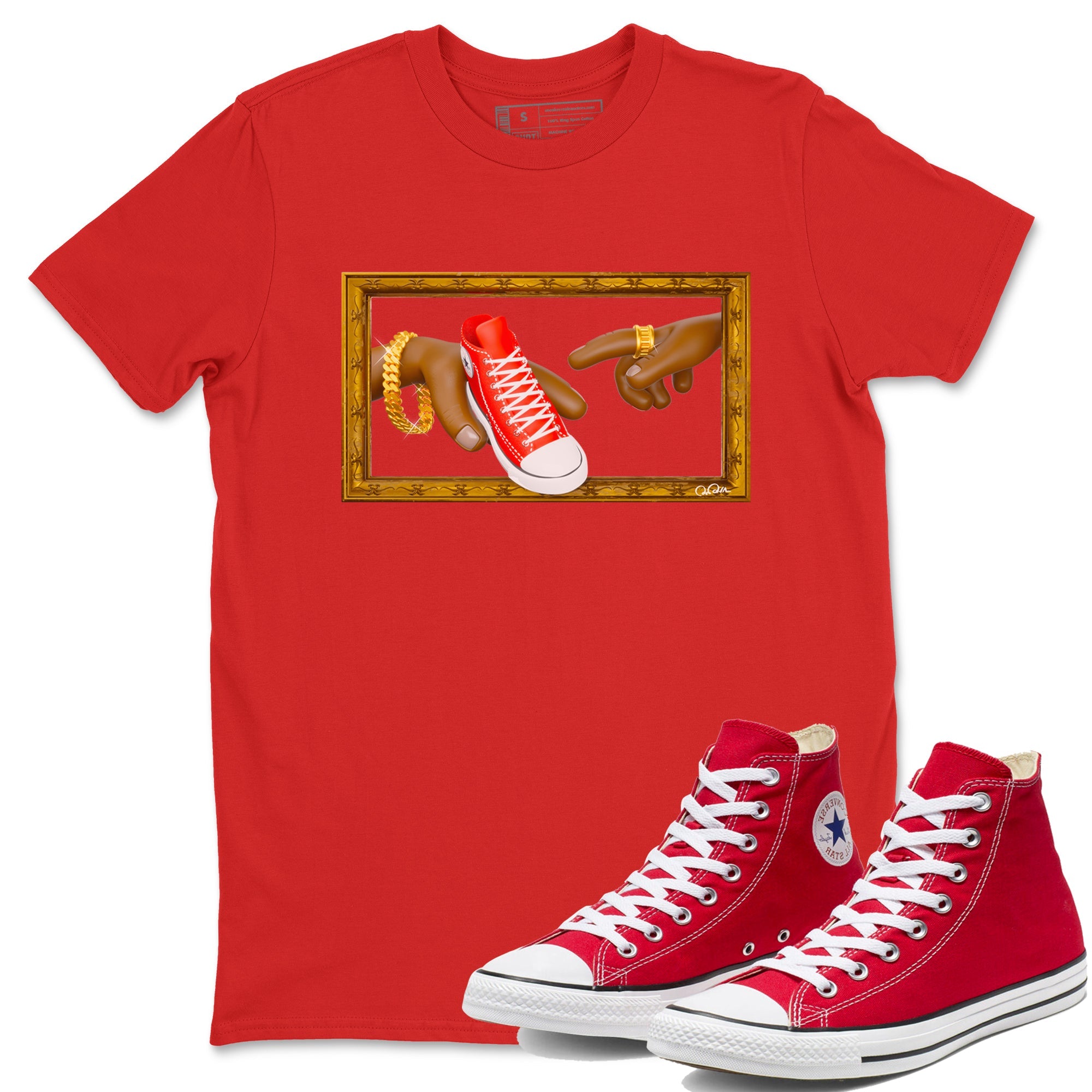 Converse High Top Red shirt to match sneakers The Creation Of Adam sneaker tees Shoes Match Converse High Top Red Drip Gear Zone Sneaker Tee Unisex Red 1 T-Shirt