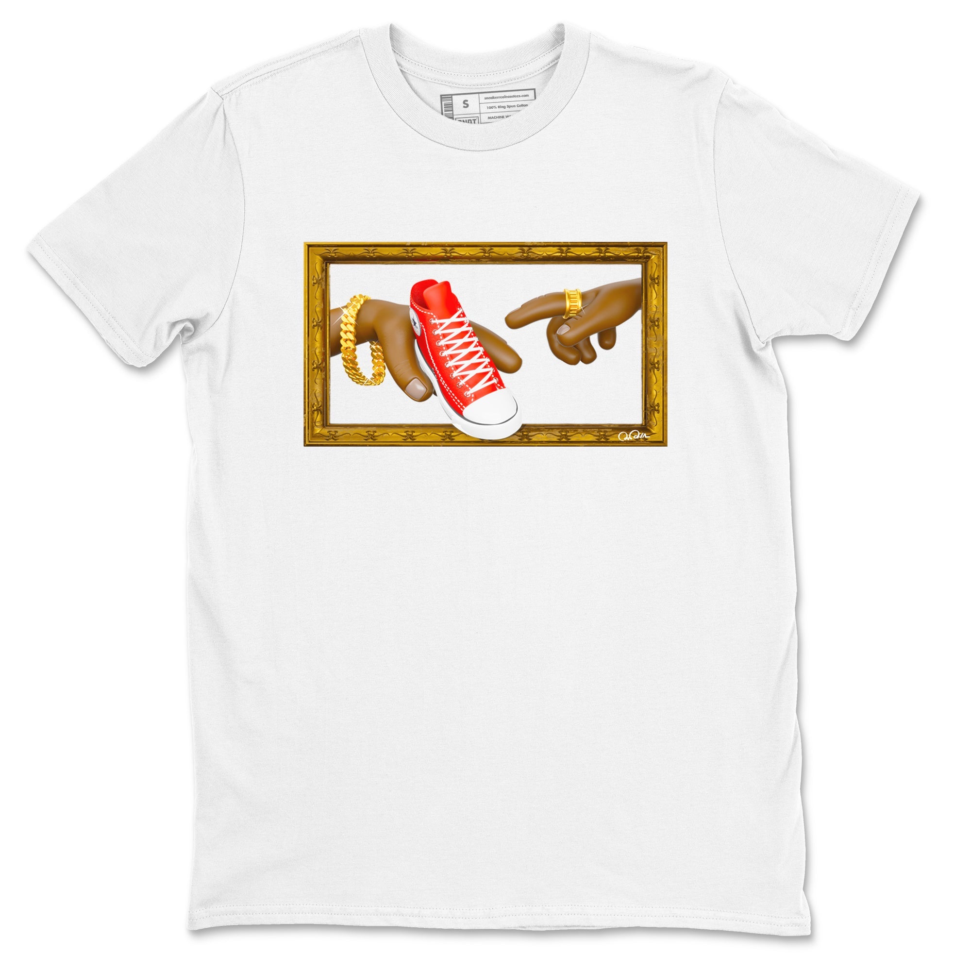 Converse High Top Red shirt to match sneakers The Creation Of Adam sneaker tees Shoes Match Converse High Top Red Drip Gear Zone Sneaker Tee Unisex White 2 T-Shirt